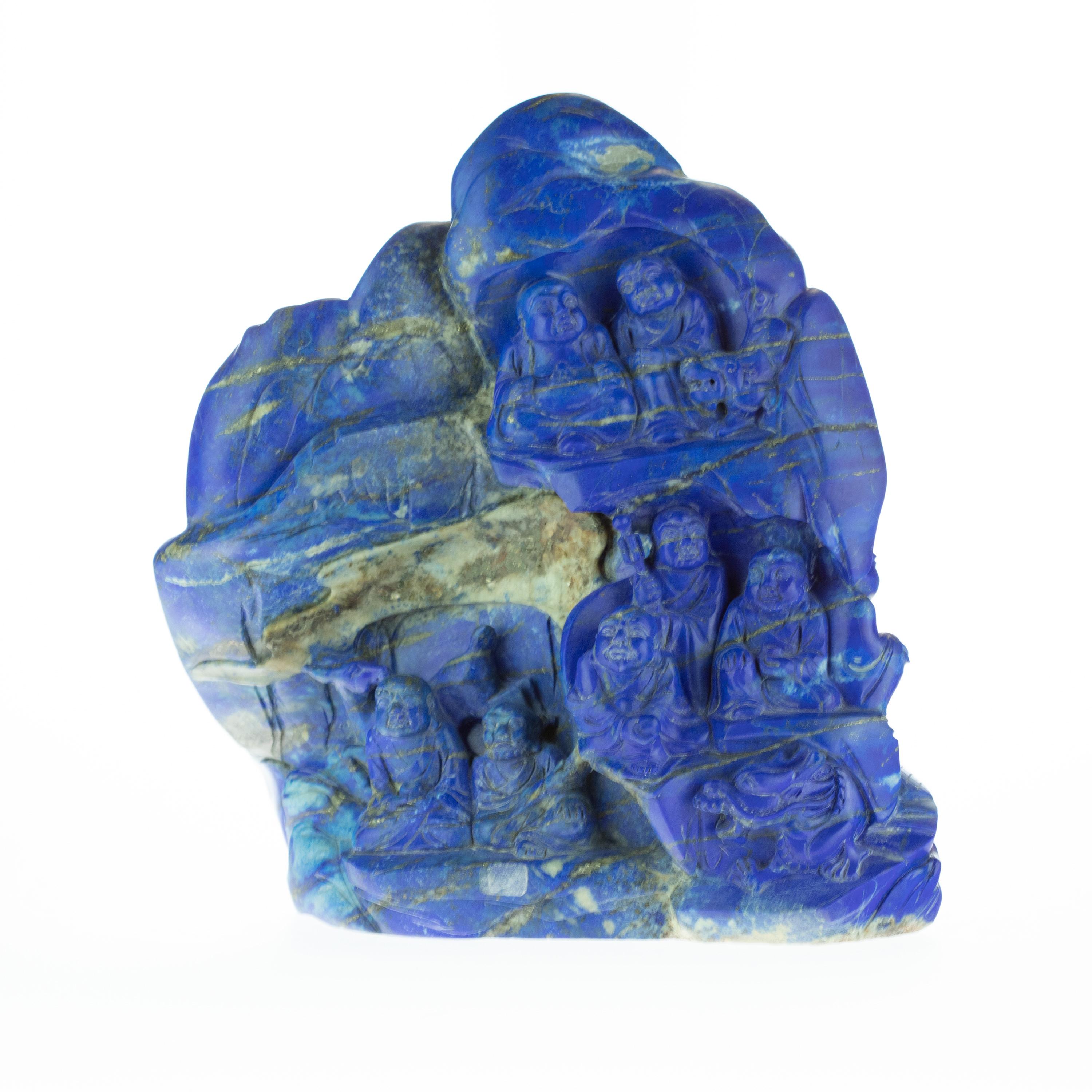 Lapis Lazuli Eighteen Wise Men Figurine Carved Handmade Artisan Statue Sculpture In Excellent Condition For Sale In Milano, IT