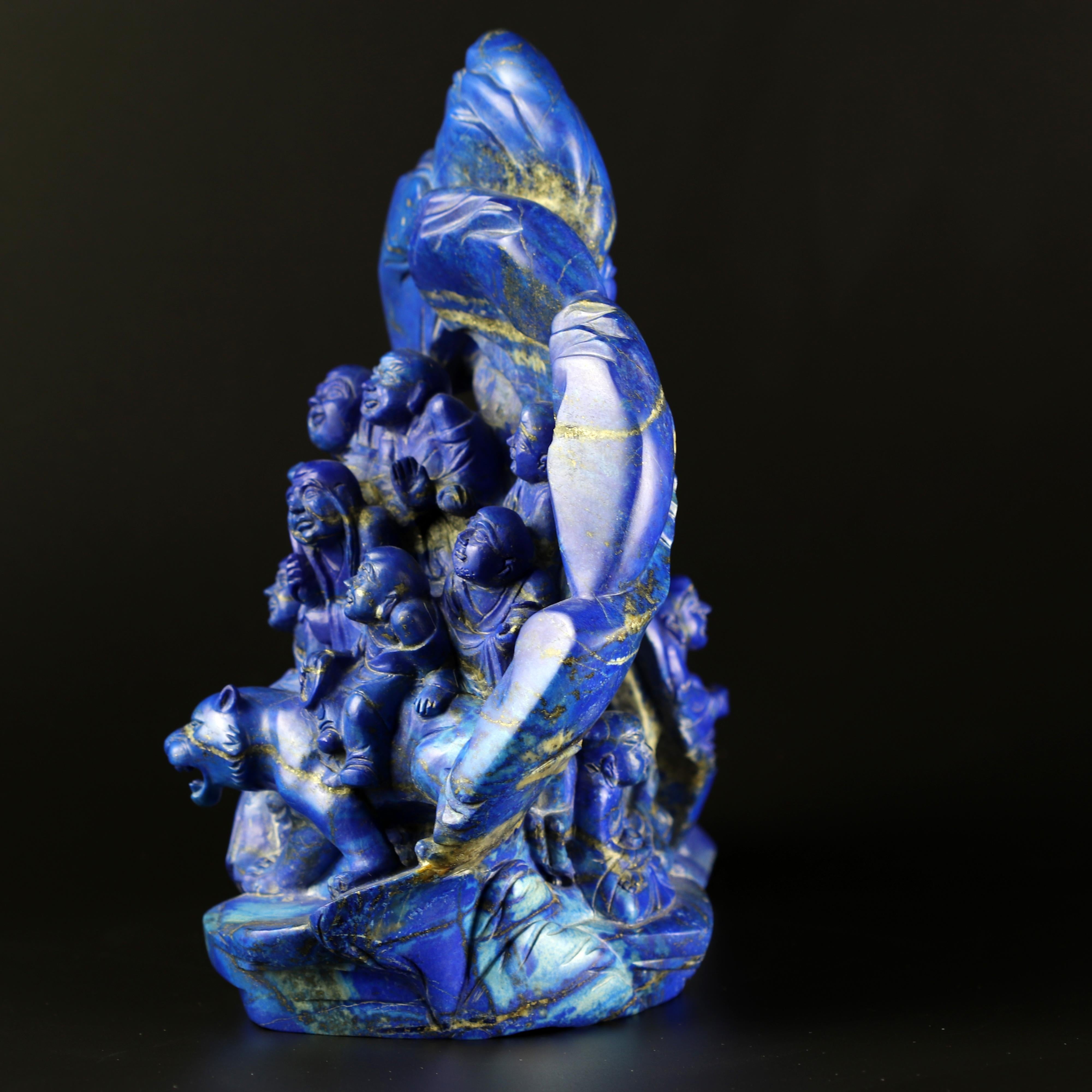 Late 20th Century Lapis Lazuli Eighteen Wise Men Figurine Carved Handmade Artisan Statue Sculpture For Sale