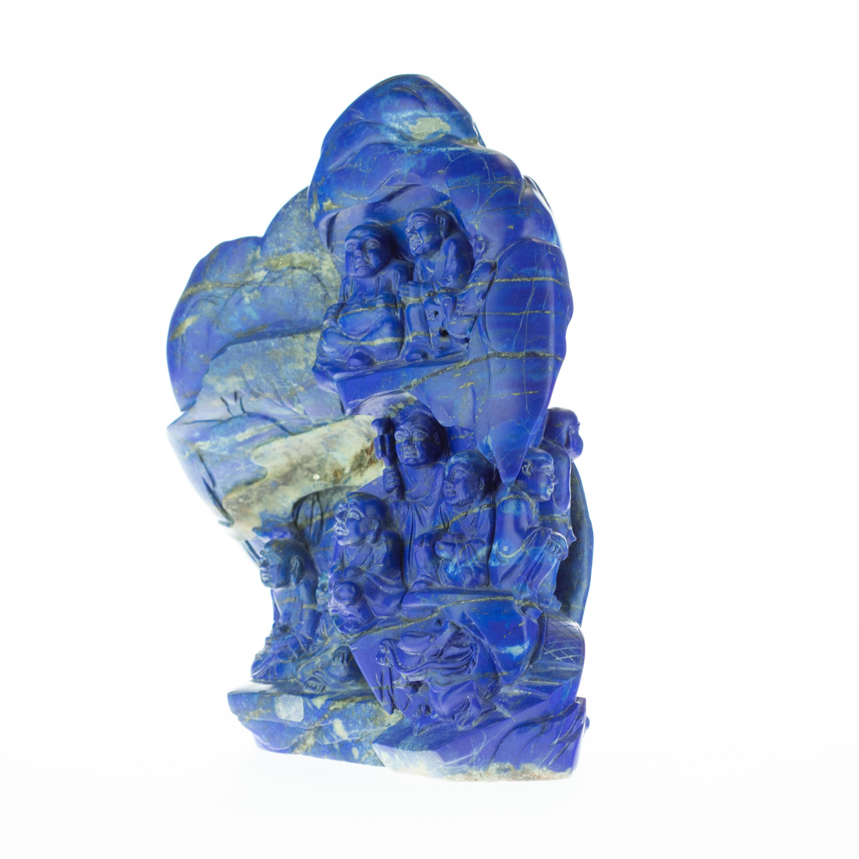 Lapis Lazuli Eighteen Wise Men Figurine Carved Handmade Artisan Statue Sculpture For Sale 1