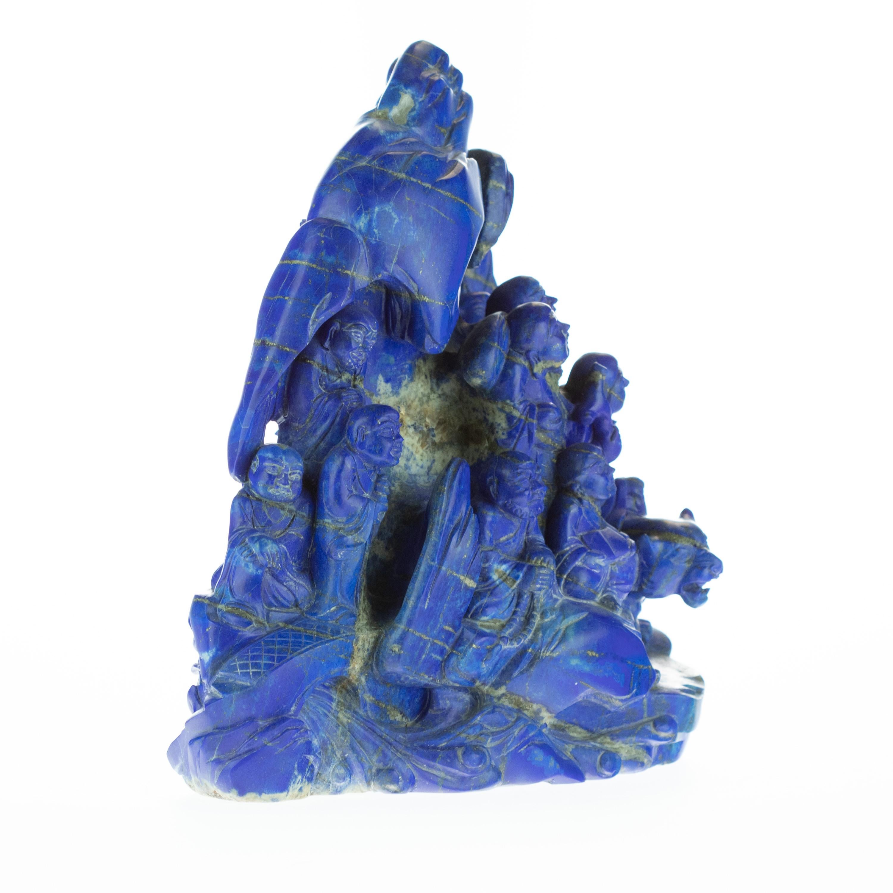 Lapis Lazuli Eighteen Wise Men Figurine Carved Handmade Artisan Statue Sculpture For Sale 2