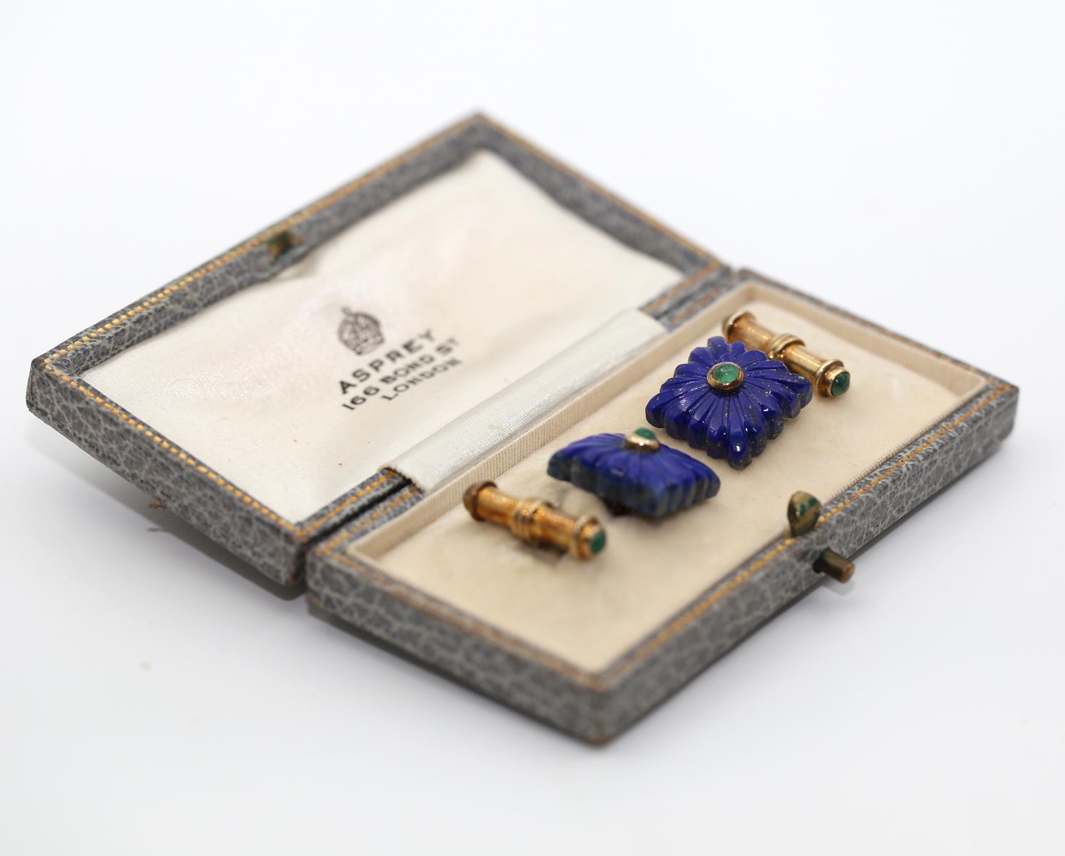 Cabochon Lapis Lazuli Emerald Cufflinks, 1930