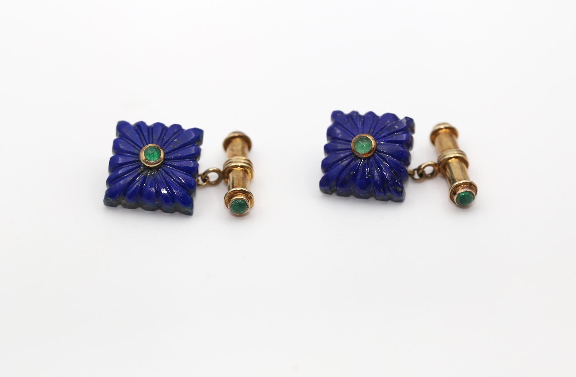 Lapis Lazuli Emerald Cufflinks, 1930 1