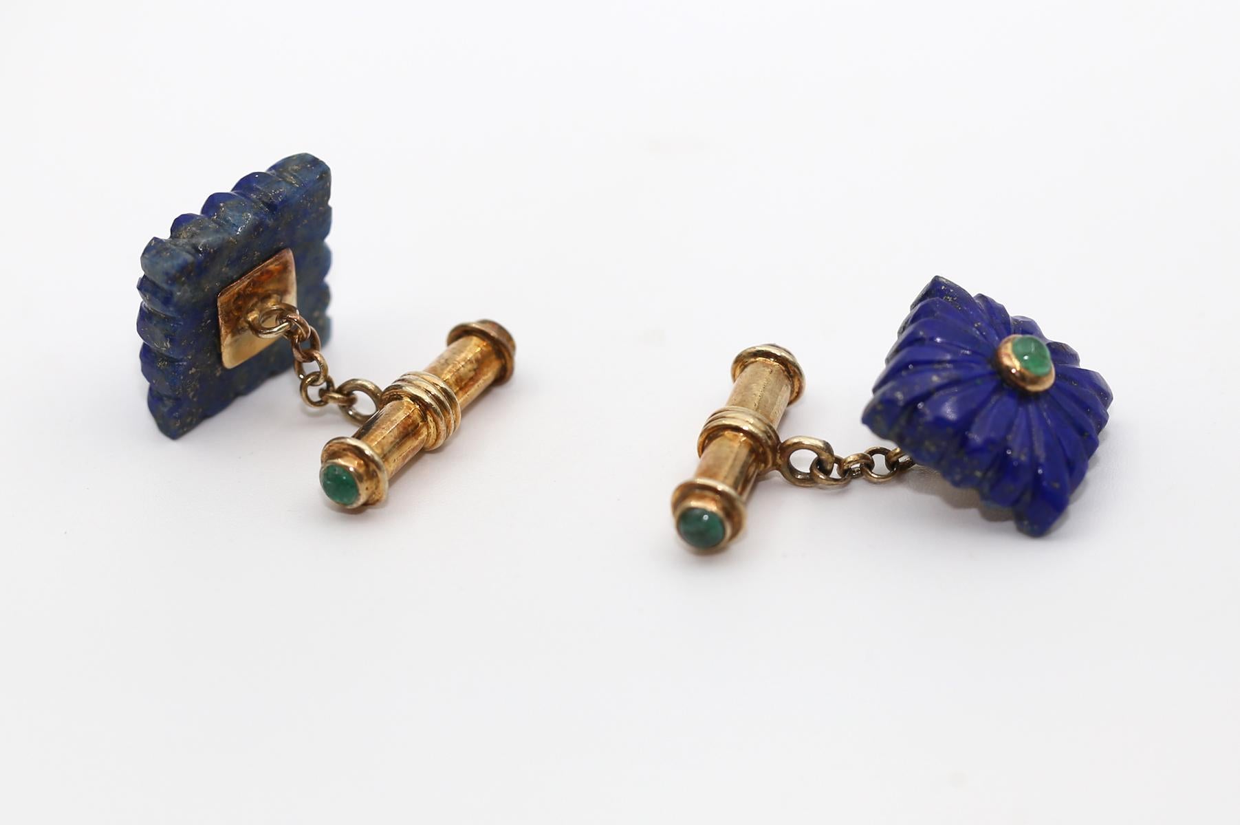 Lapis Lazuli Emerald Cufflinks, 1930 2