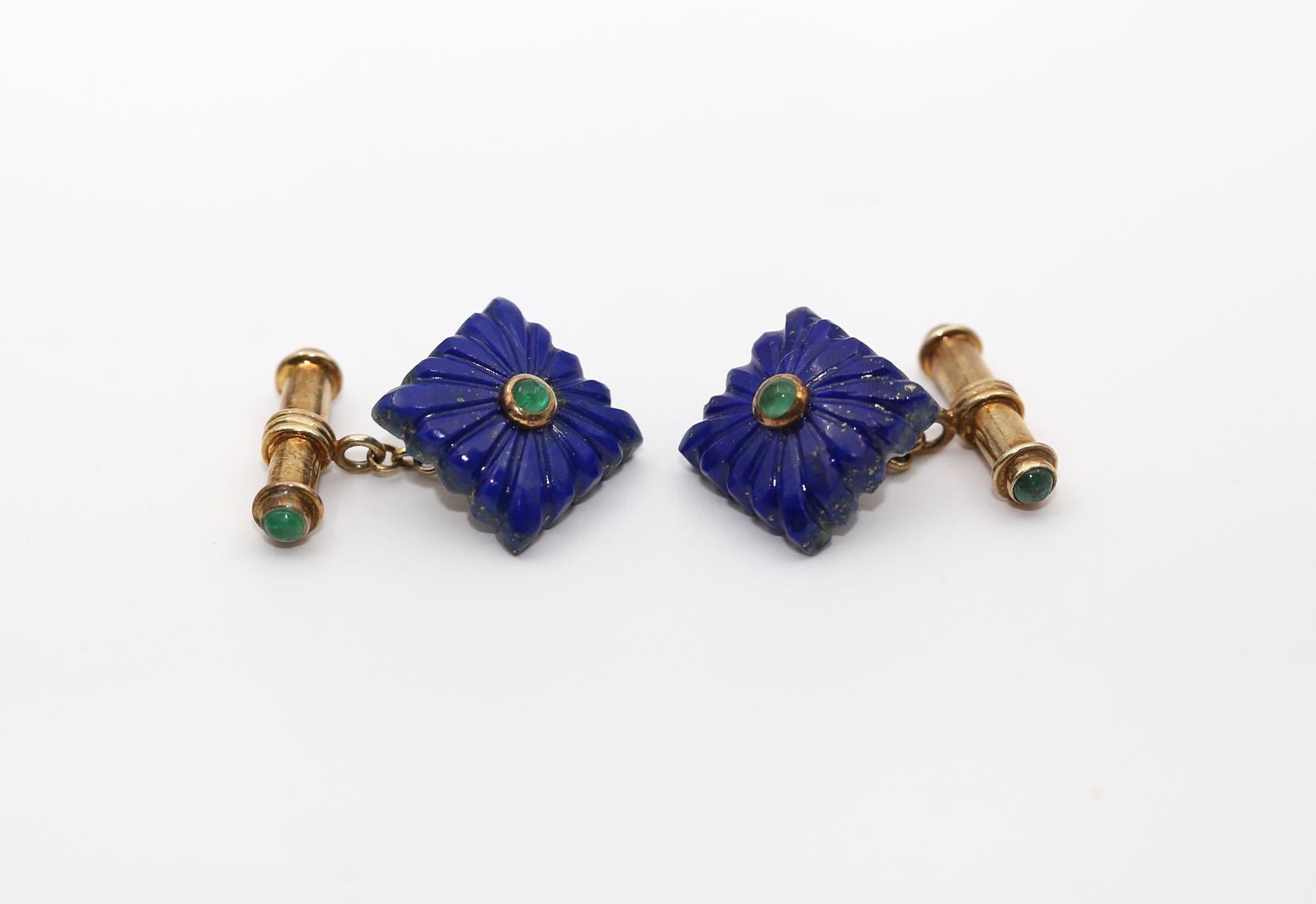 Lapis Lazuli Emerald Cufflinks, 1930 3