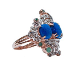 Lapislazuli, Smaragde, Diamanten, Rose Gold und Silber Ring.