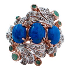 Lapislazuli, Smaragde, Diamanten, Rose Gold und Silber Ring.