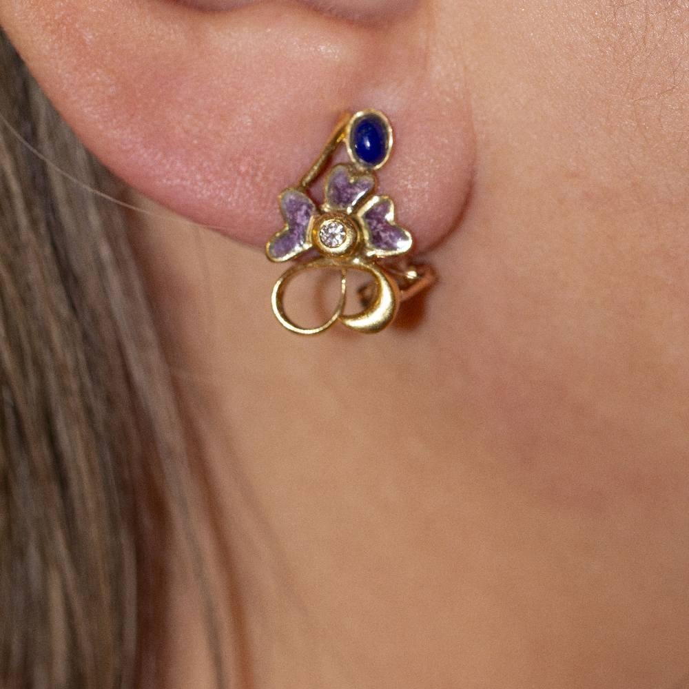 Lapis Lazuli, Enamel and Diamond Earrings In Excellent Condition For Sale In BARCELONA, ES