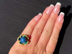 Lapis Lazuli Enamel Flower Ring 18k Yellow Gold