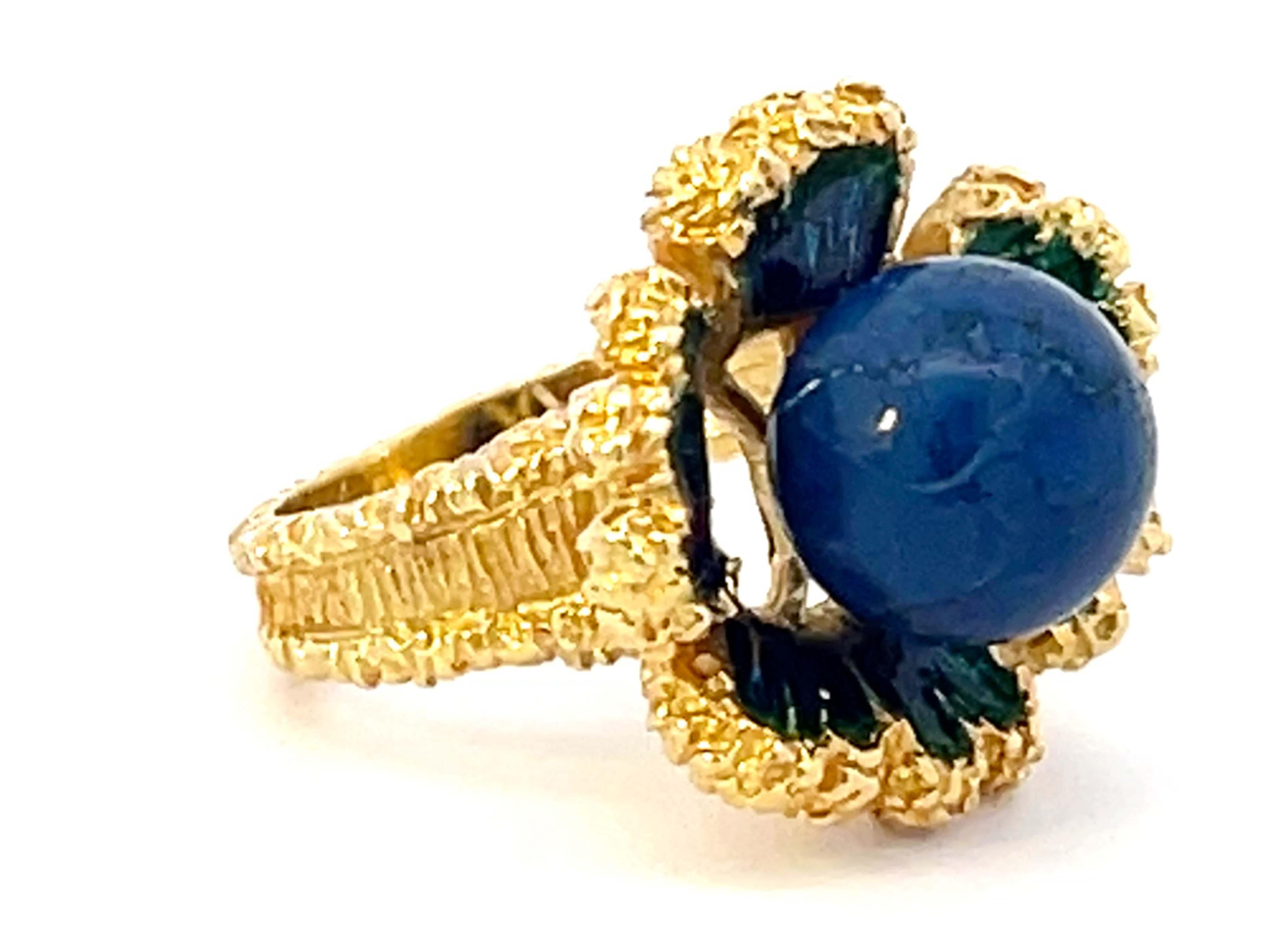 Modern Lapis Lazuli Enamel Flower Ring 18k Yellow Gold For Sale