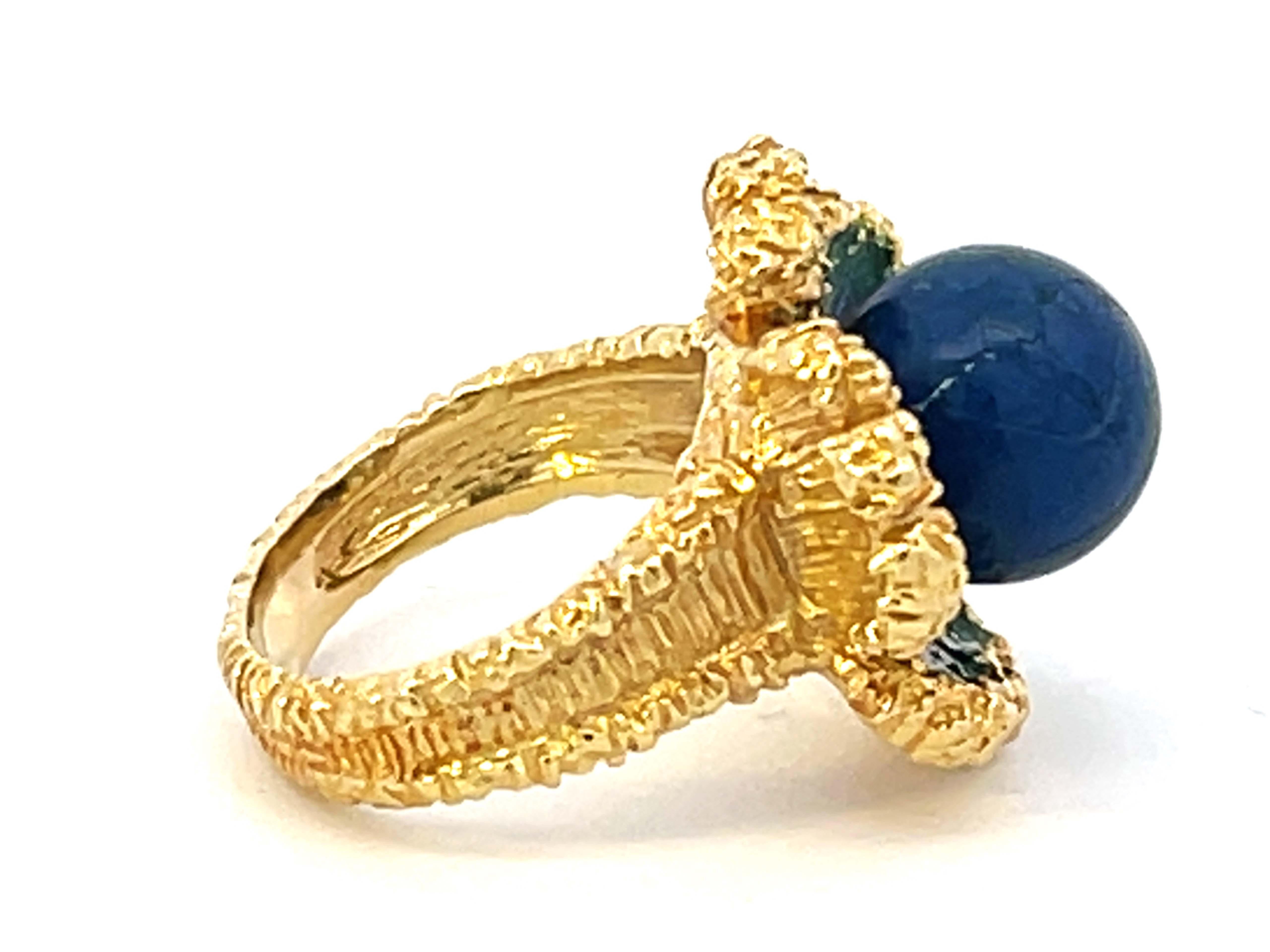 Lapis Lazuli Enamel Flower Ring 18k Yellow Gold In Excellent Condition For Sale In Honolulu, HI