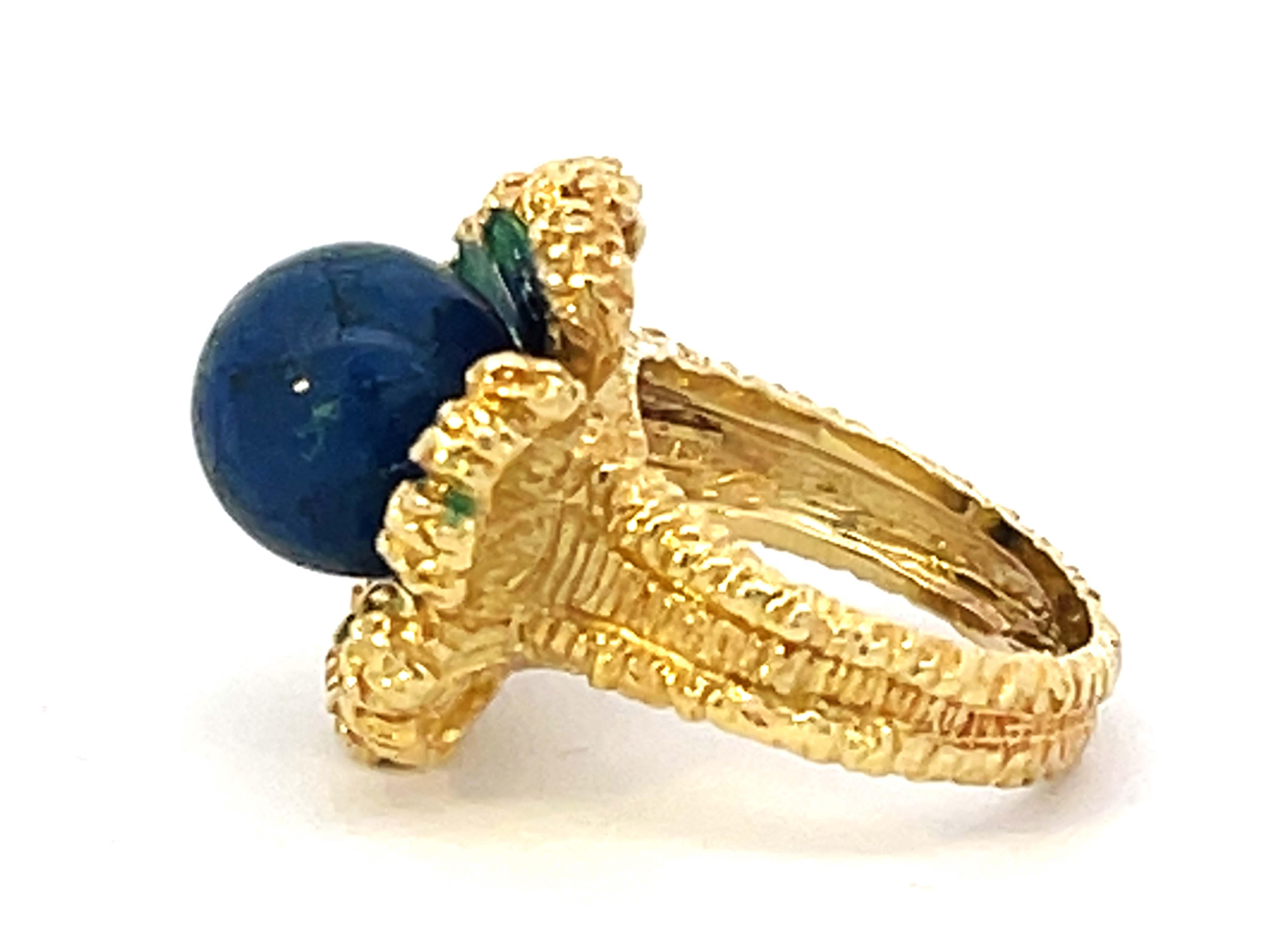 Women's Lapis Lazuli Enamel Flower Ring 18k Yellow Gold For Sale