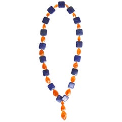 Lapis Lazuli Faced Sun Stone Long Necklace