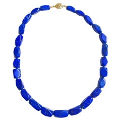 Lapis Lazuli Faceted Bead Necklace 18 Karat Yellow Gold Clasp