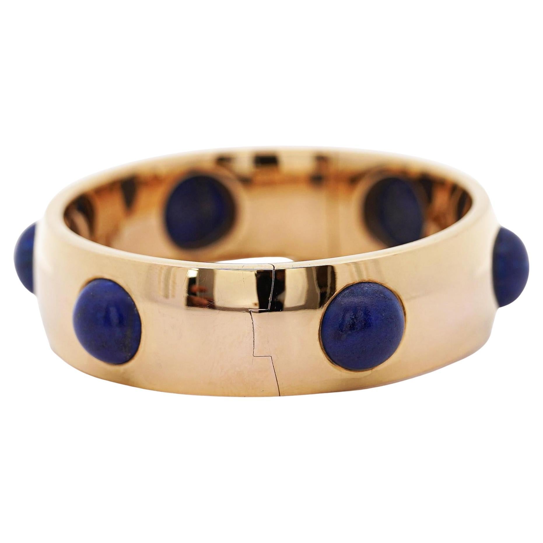 Lapis Lazuli Flush Set 18K Gold Bangle Bracelet