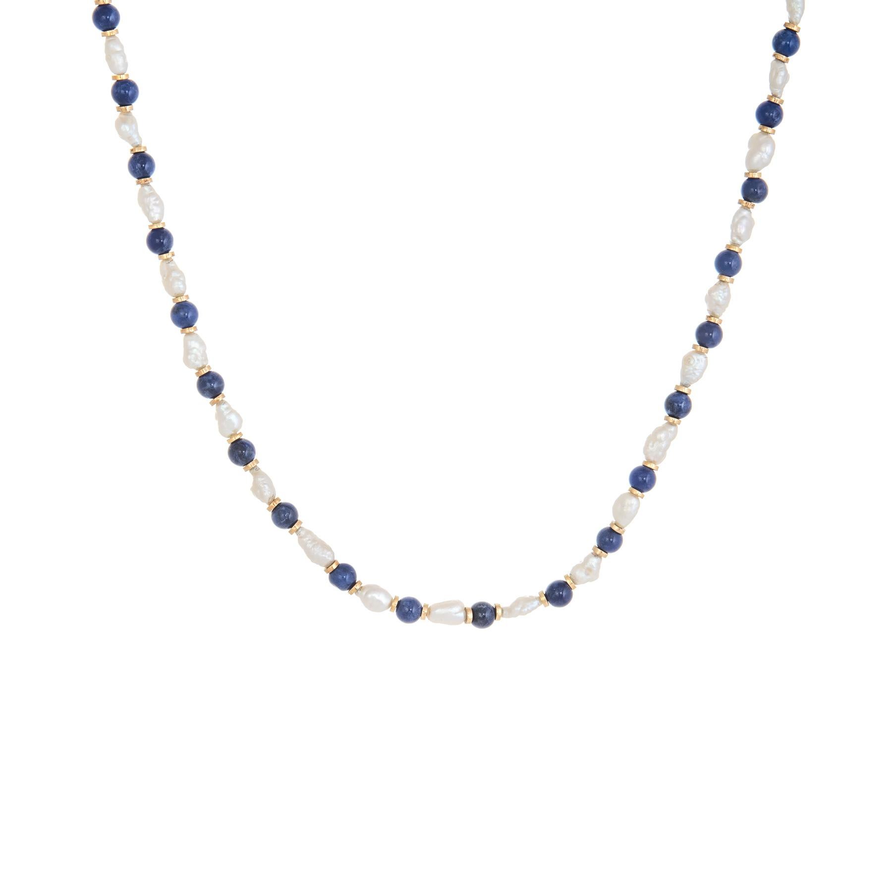 Lapis Lazuli Freshwater Pearl Choker Necklace Vintage 14 Karat Gold Estate