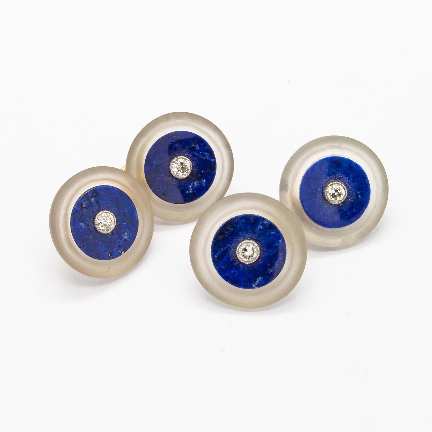 Brilliant Cut Lapis Lazuli, Frosted Rock Crystal and Diamond Dress Set, Circa 1930 For Sale