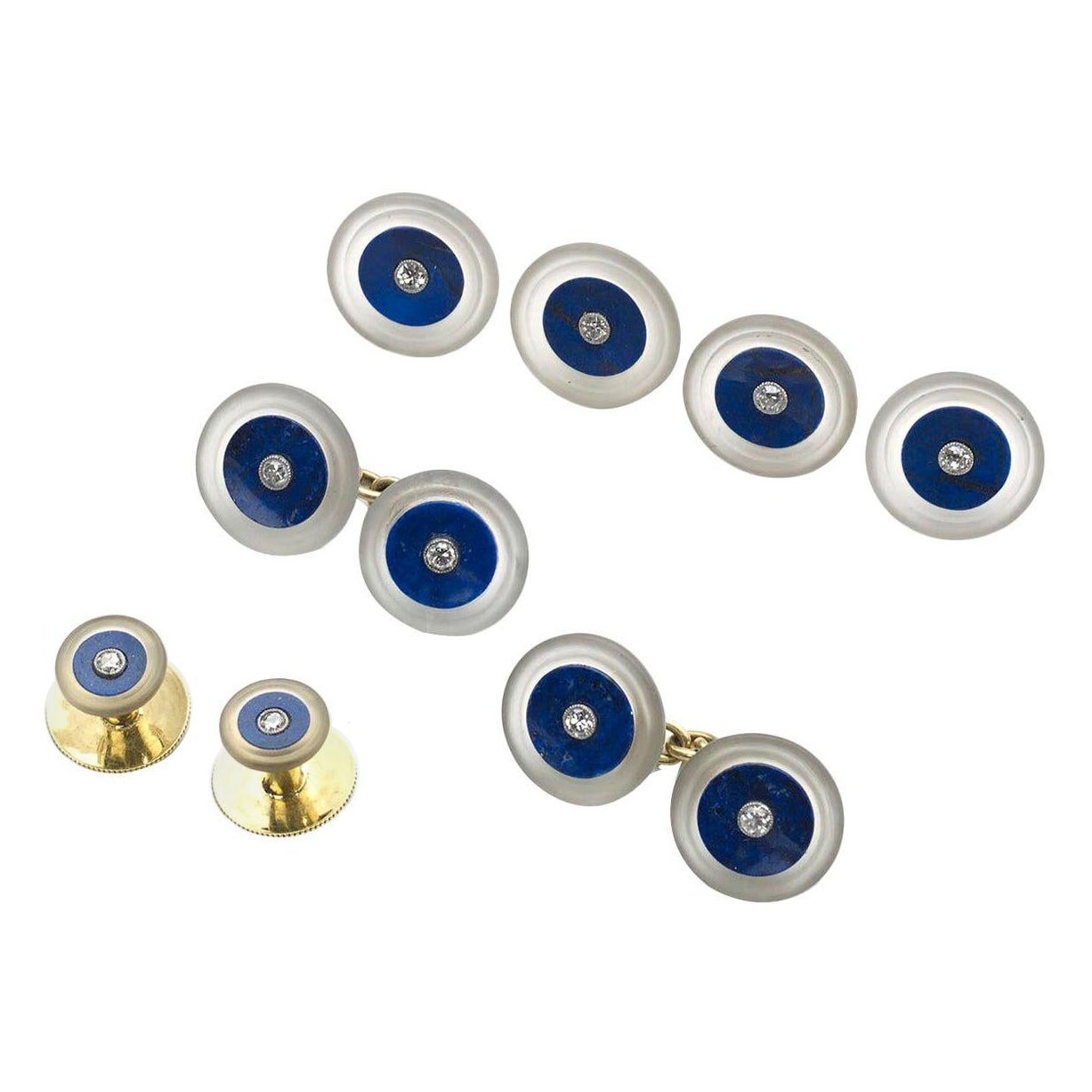 Set aus Kleid-Set aus Lapislazuli, mattiertem Bergkristall und Diamanten, um 1930