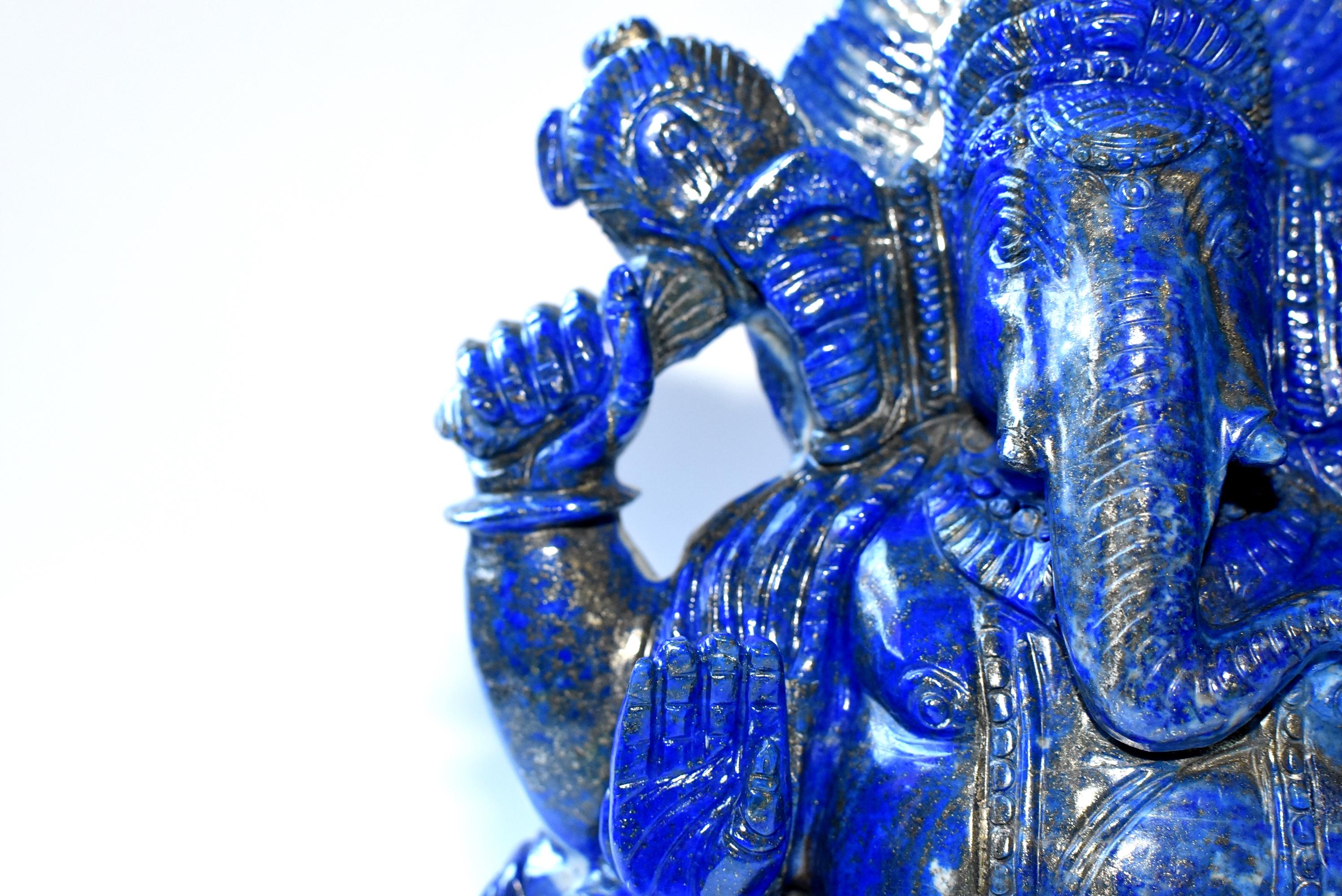 Lapis Lazuli Ganesh Statue, 5.8 Lb, 1st Grade Natural, Large 9