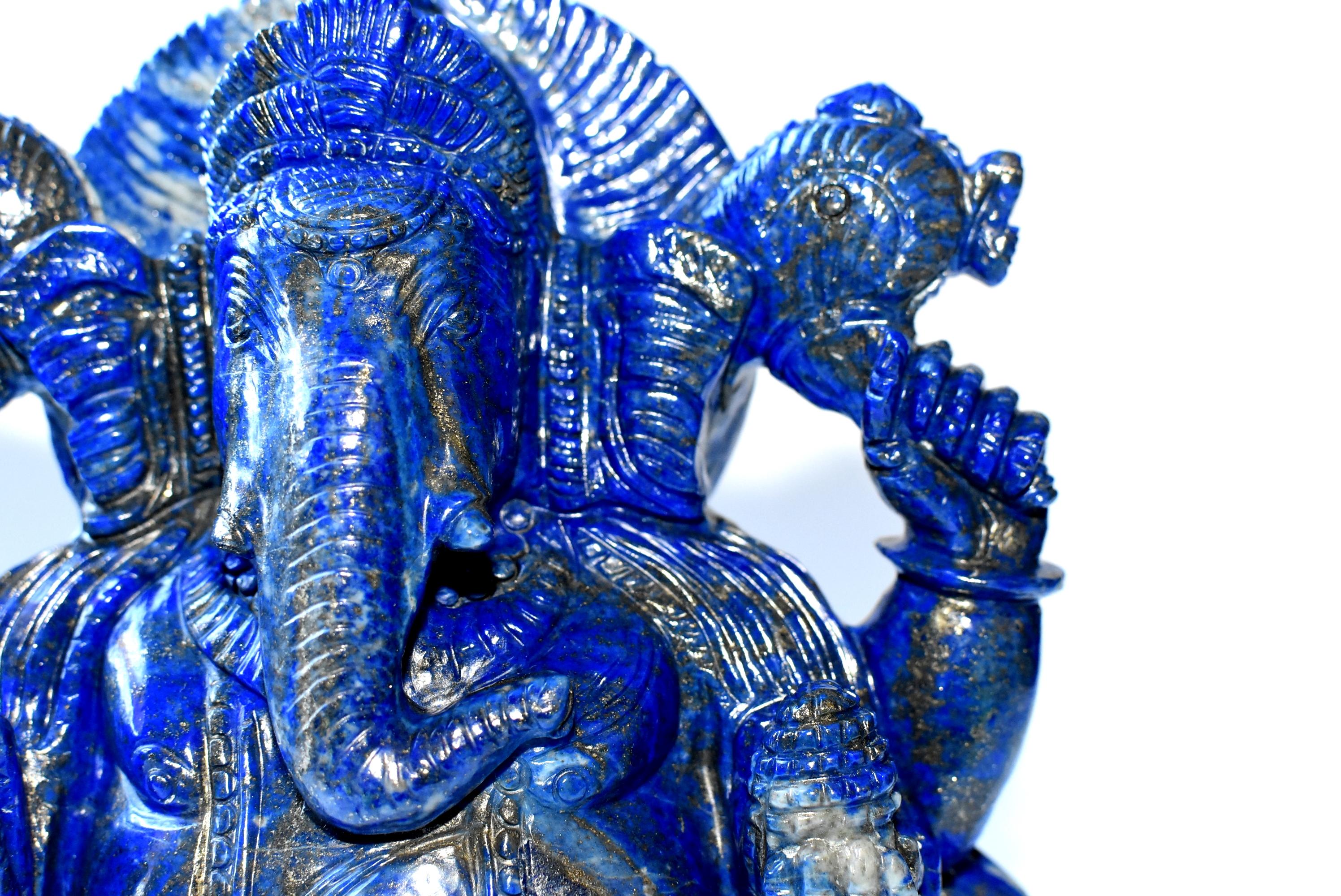 Lapis Lazuli Ganesh Statue, 5.8 Lb, 1st Grade Natural, Large 10