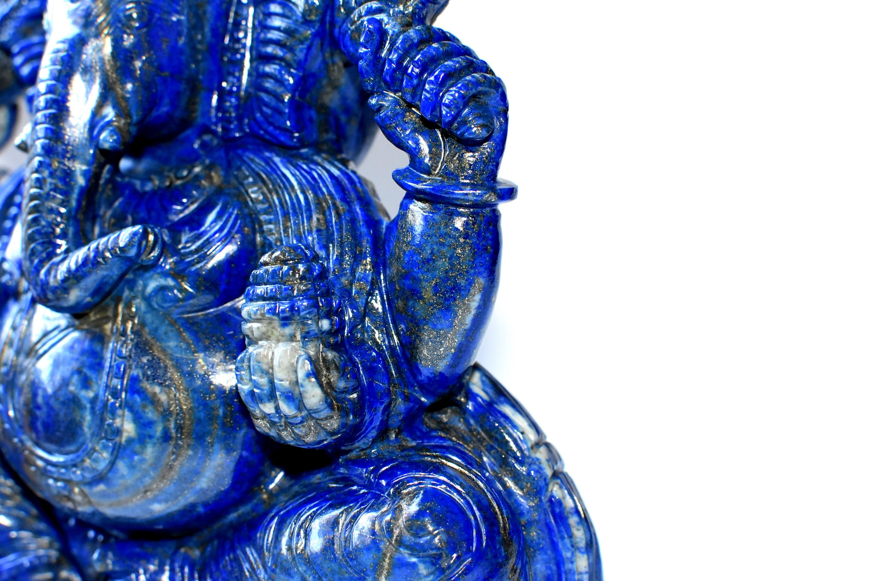 Lapis Lazuli Ganesh Statue, 5.8 Lb, 1st Grade Natural, Large In Excellent Condition In Somis, CA