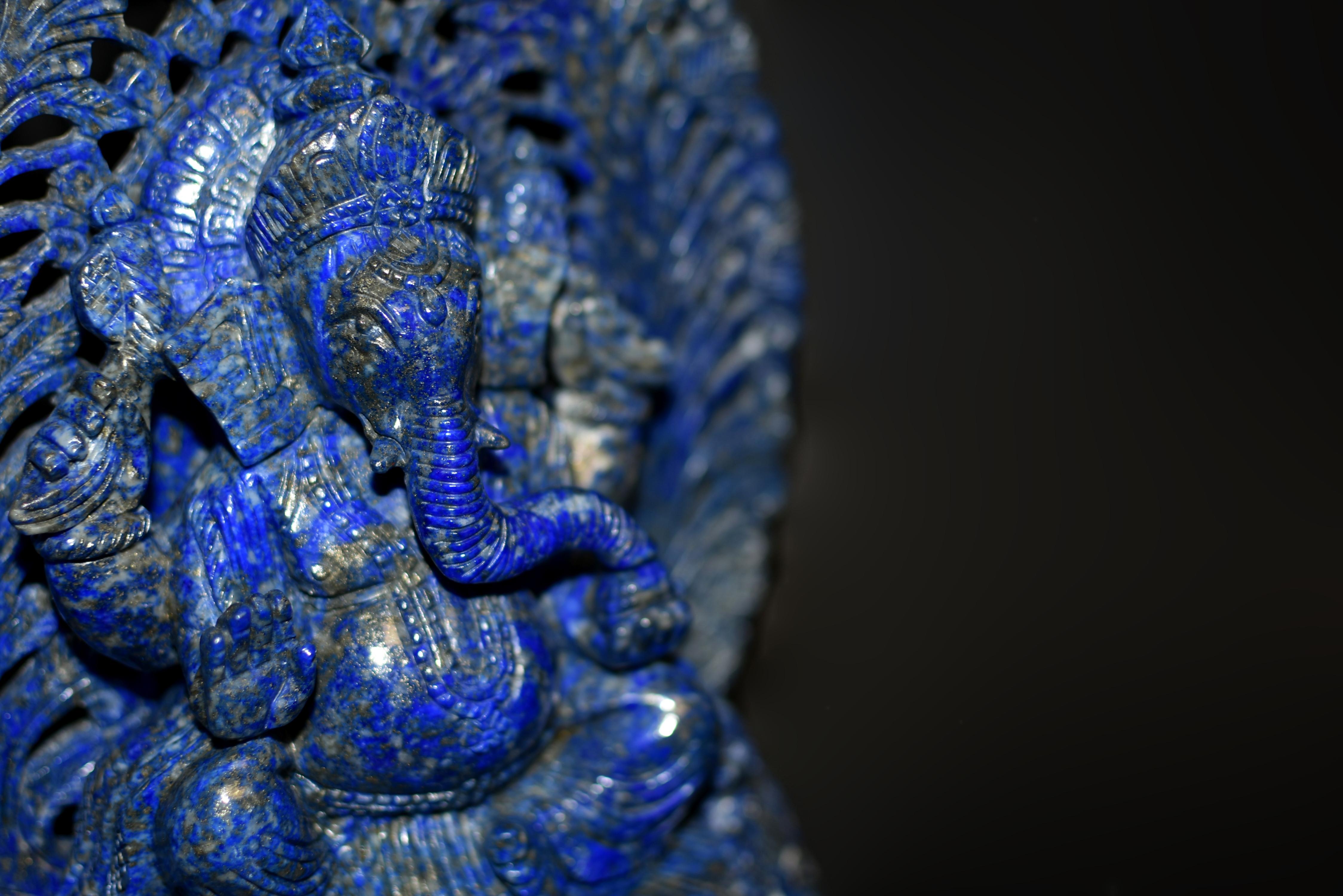 Natural Lapis Lazuli Ganesh Top Grade Finely Carved  5
