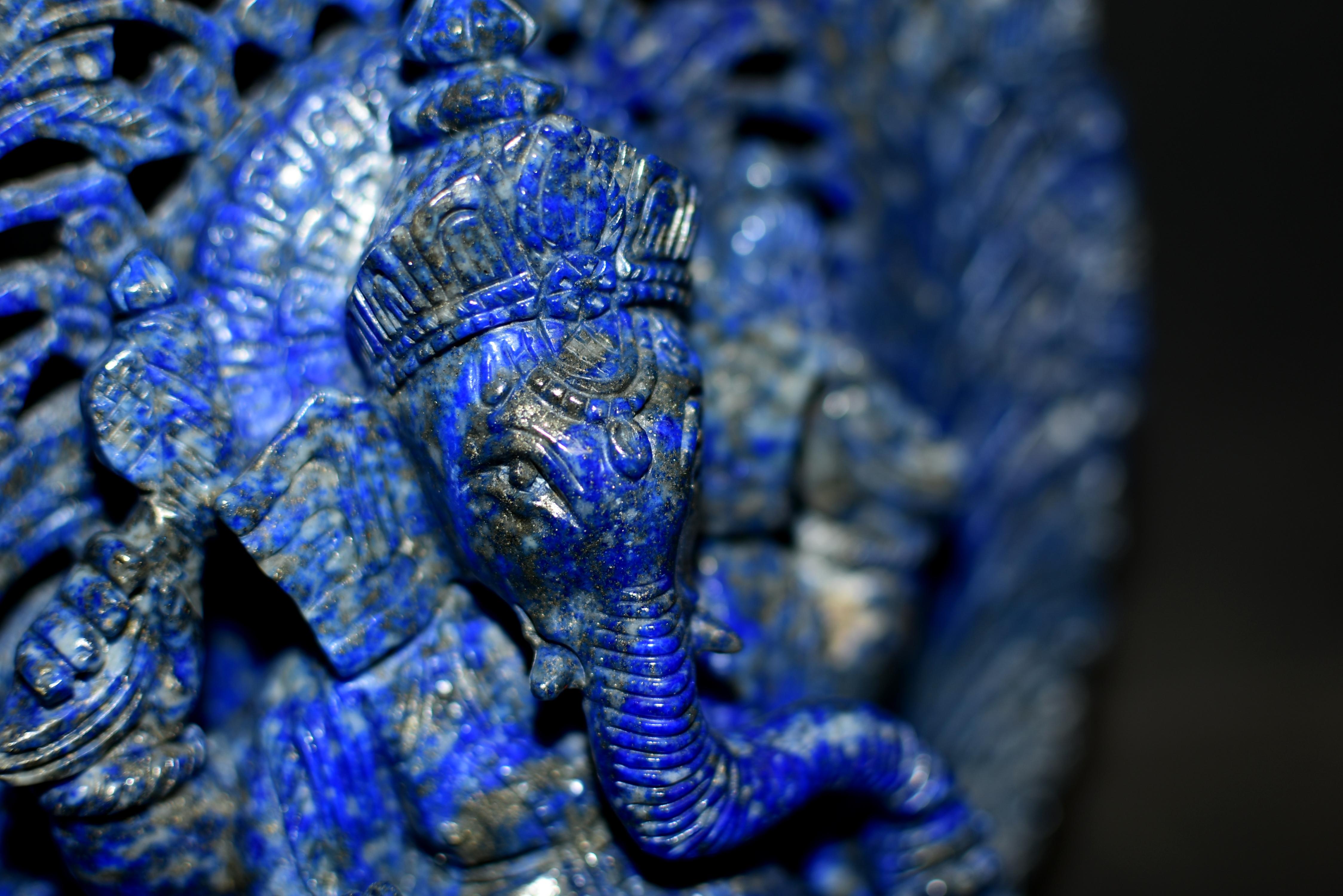 Natural Lapis Lazuli Ganesh Top Grade Finely Carved  7