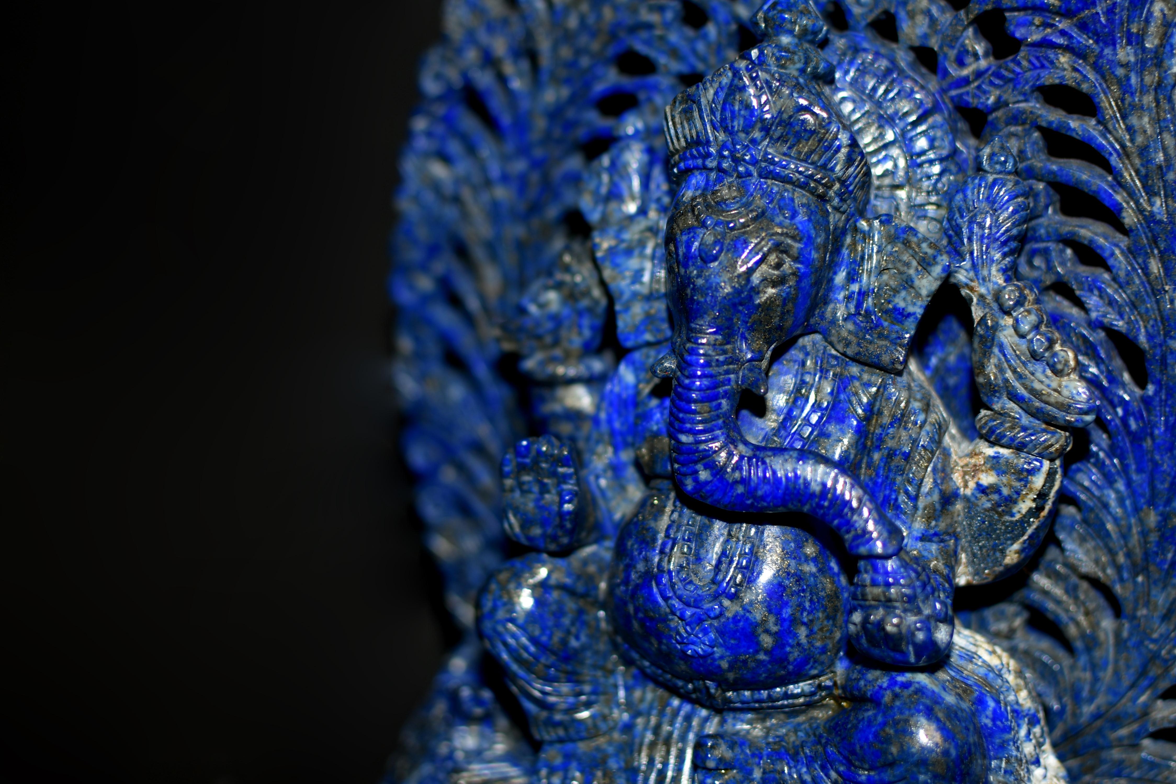 Natural Lapis Lazuli Ganesh Top Grade Finely Carved  3