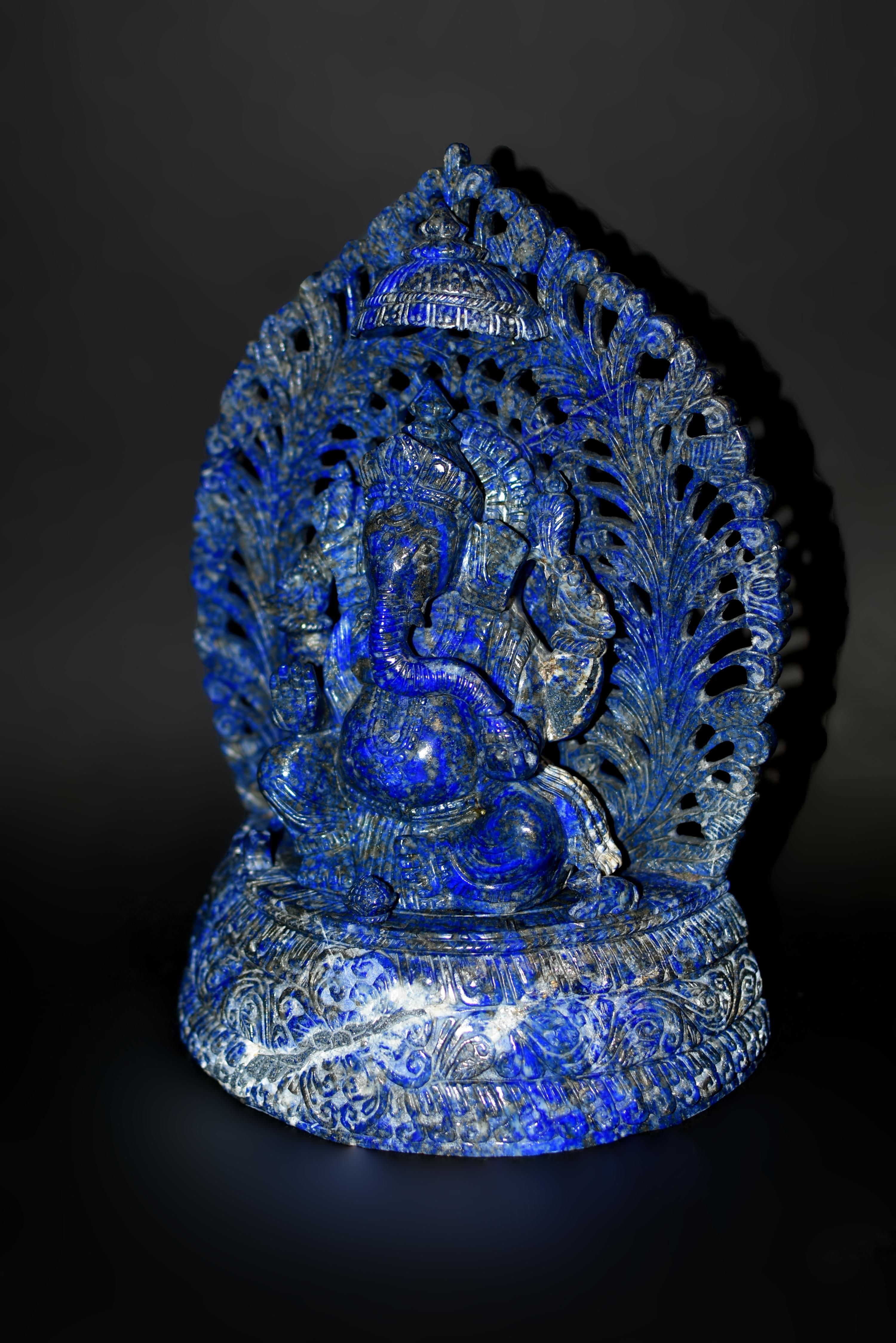 Natural Lapis Lazuli Ganesh Top Grade Finely Carved  4