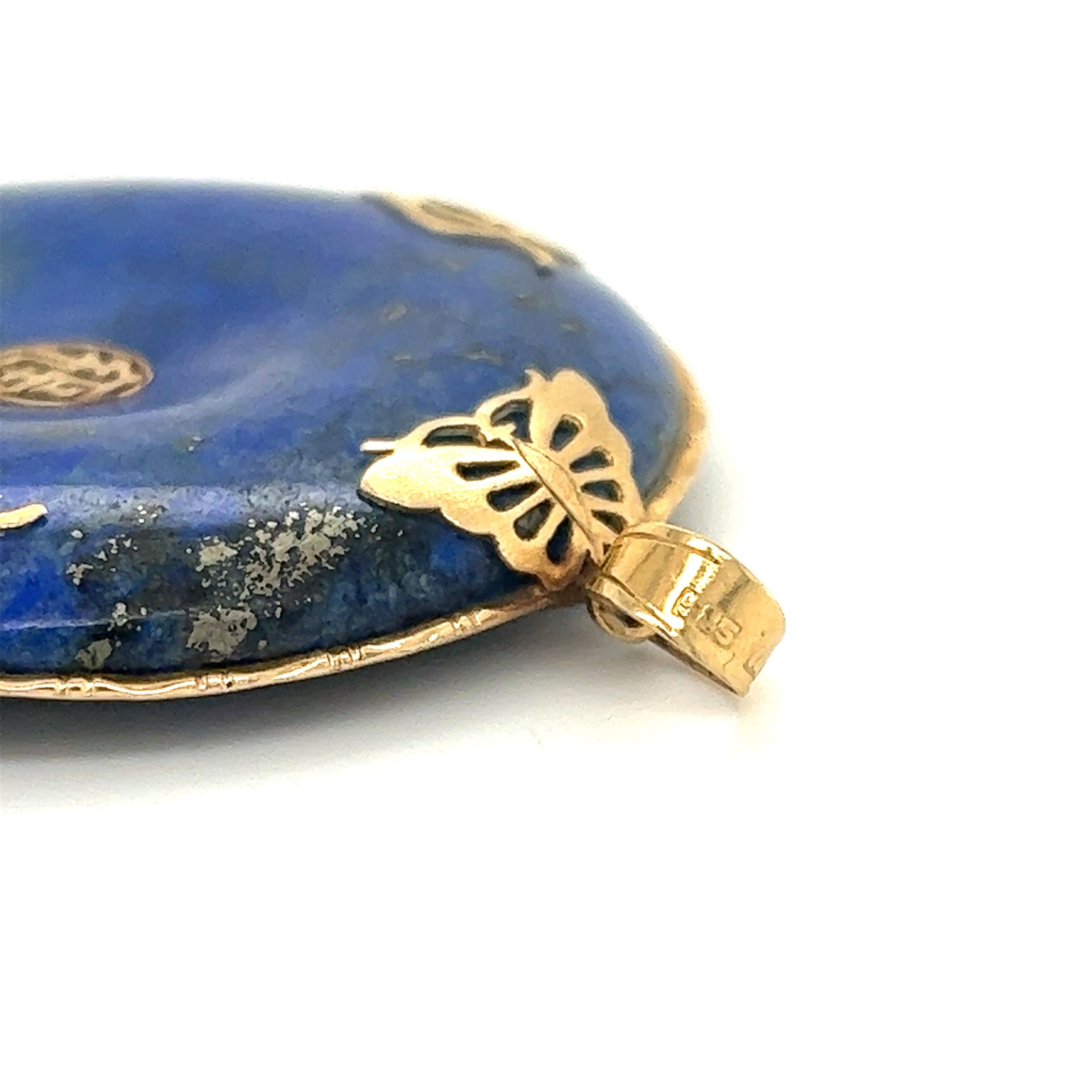 Women's or Men's Lapis Lazuli Gemstone Pendant 14k Chinese Character Fú