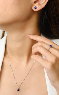 Lapis Lazuli Ring, Pendant and Earrings Jewelry Set in 18k Solid White Gold