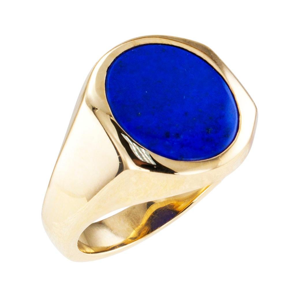 Modern Lapis Lazuli Gentlemans Gold Ring