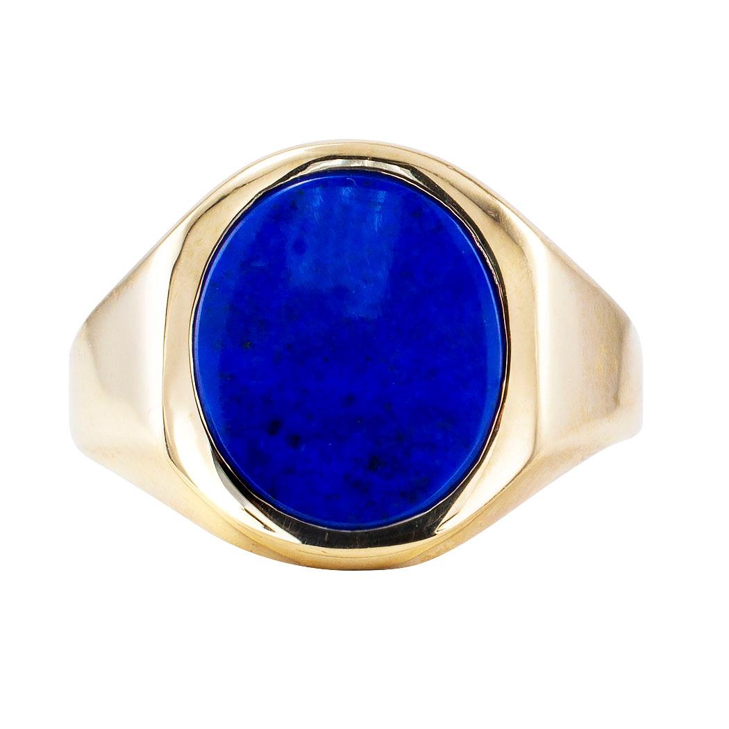 Lapis Lazuli Gentlemans Gold Ring In Good Condition In Los Angeles, CA