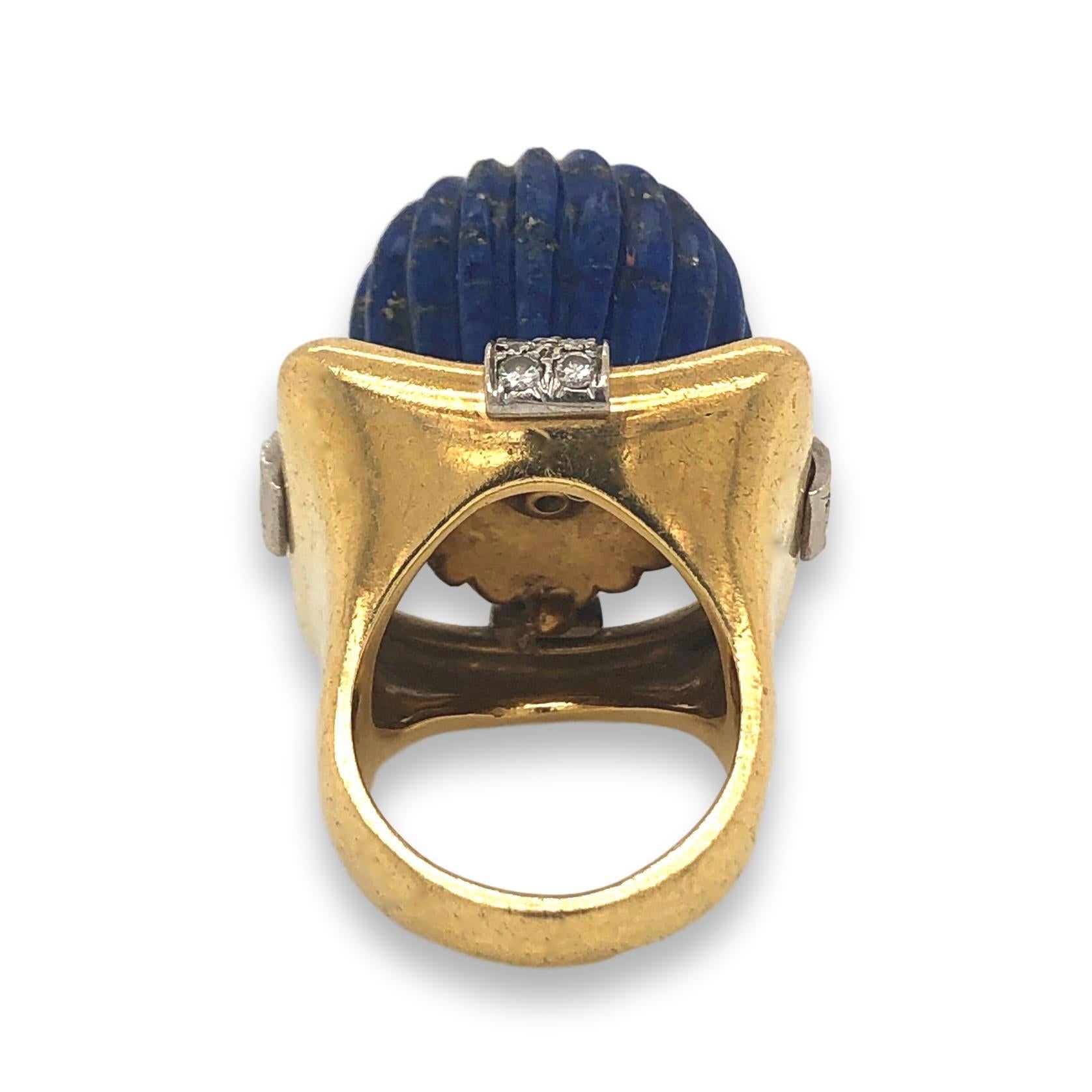 Brilliant Cut Lapis Lazuli Gold and Diamond 1970s Statement Ring