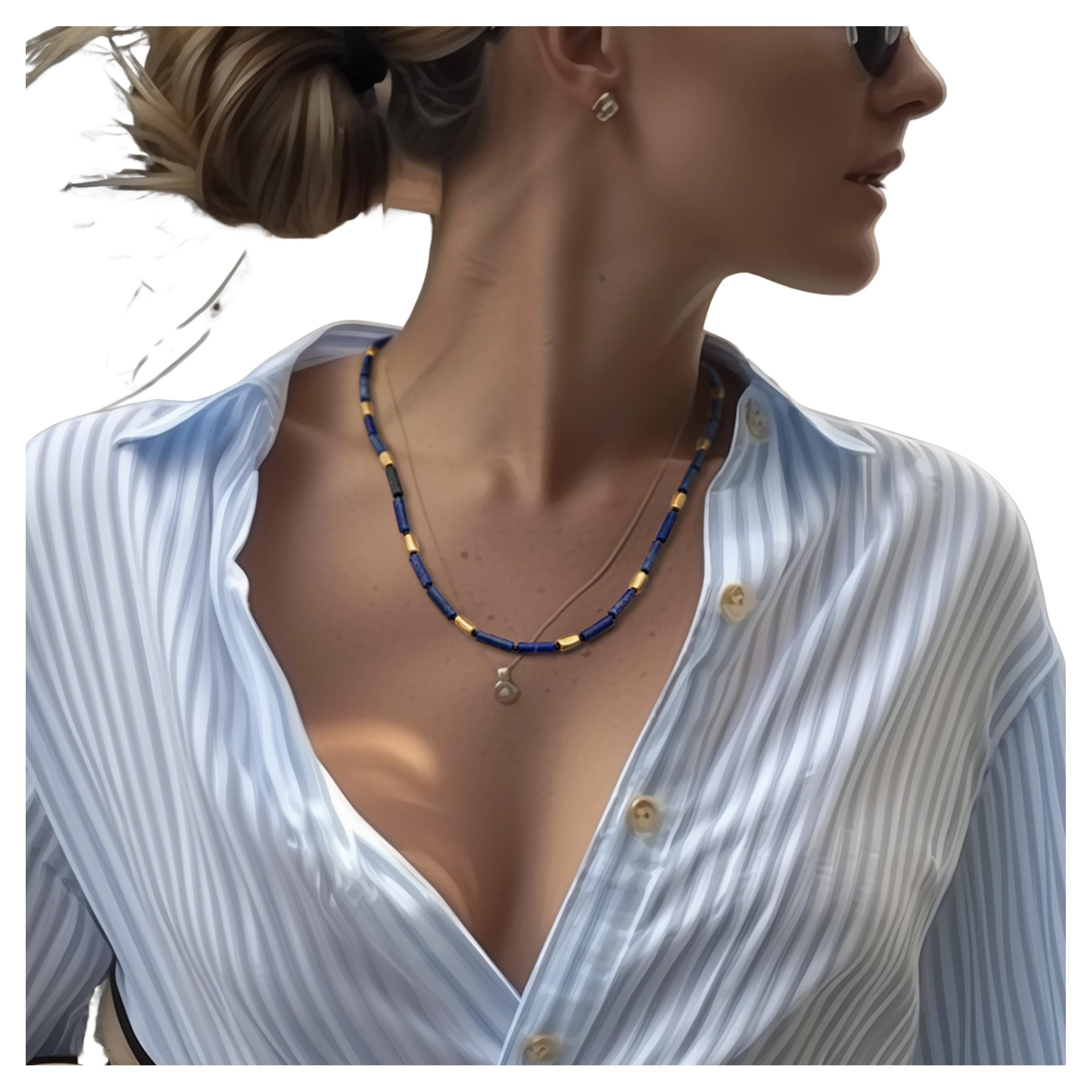 Lapis Lazuli Gold Beaded Necklace by Bombyx House