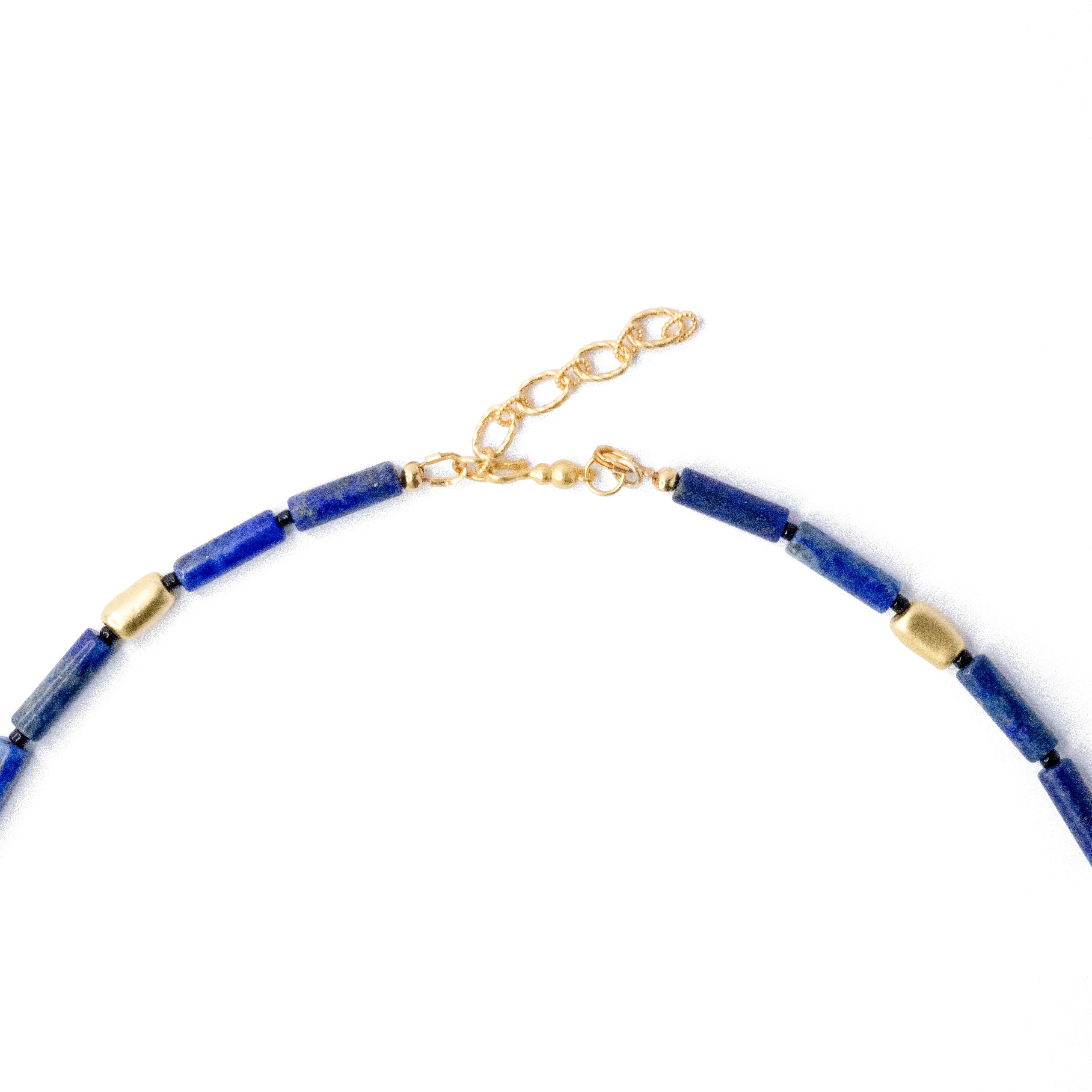 Artisan Lapis Lazuli Gold Beaded Necklace II- Lapis Link Necklace by Bombyx House For Sale