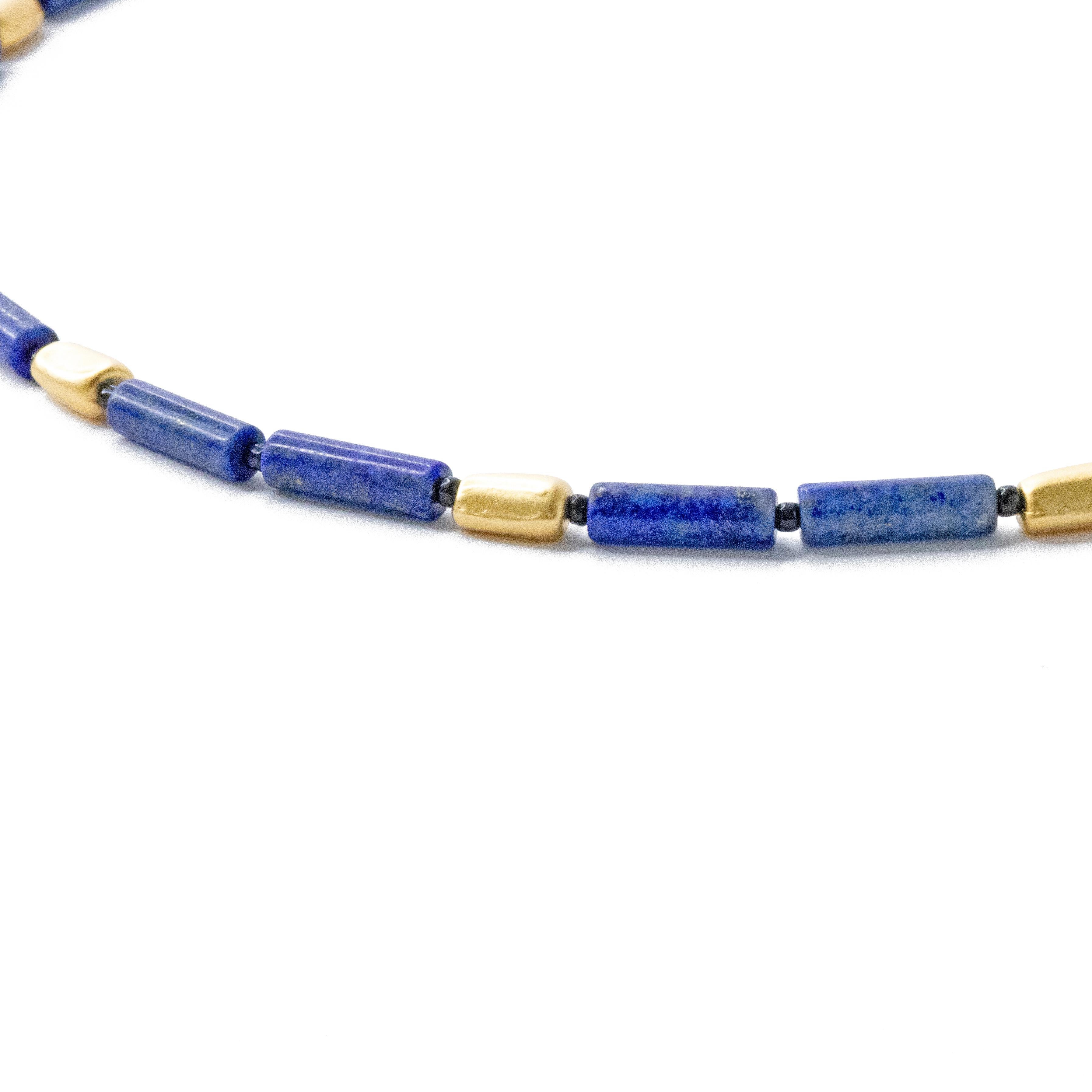 Lapis Lazuli Gold Beaded Necklace II- Lapis Link Necklace by Bombyx House In New Condition For Sale In Westport, CT