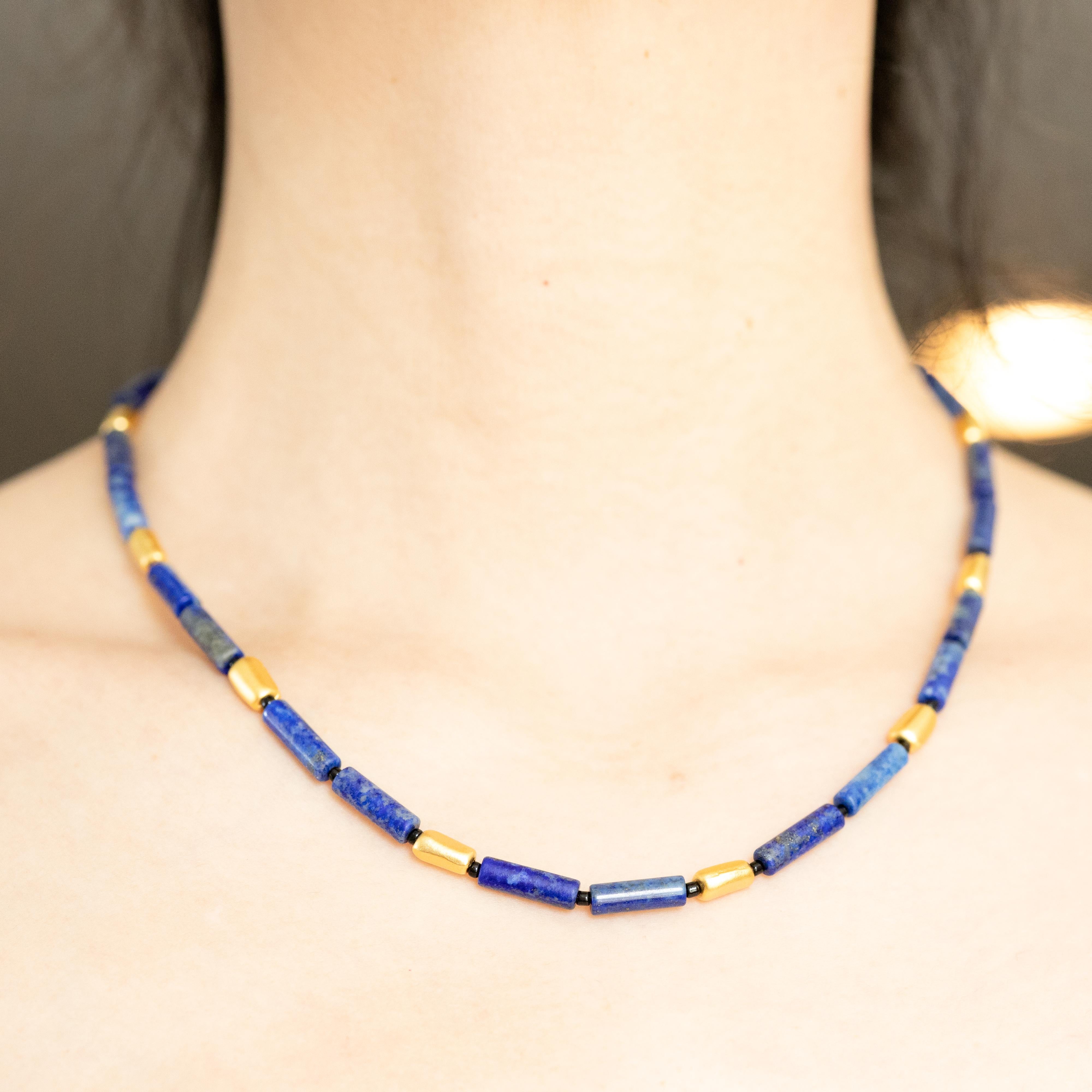 Lapis Lazuli Gold Beaded Necklace II- Lapis Link Necklace by Bombyx House For Sale 1