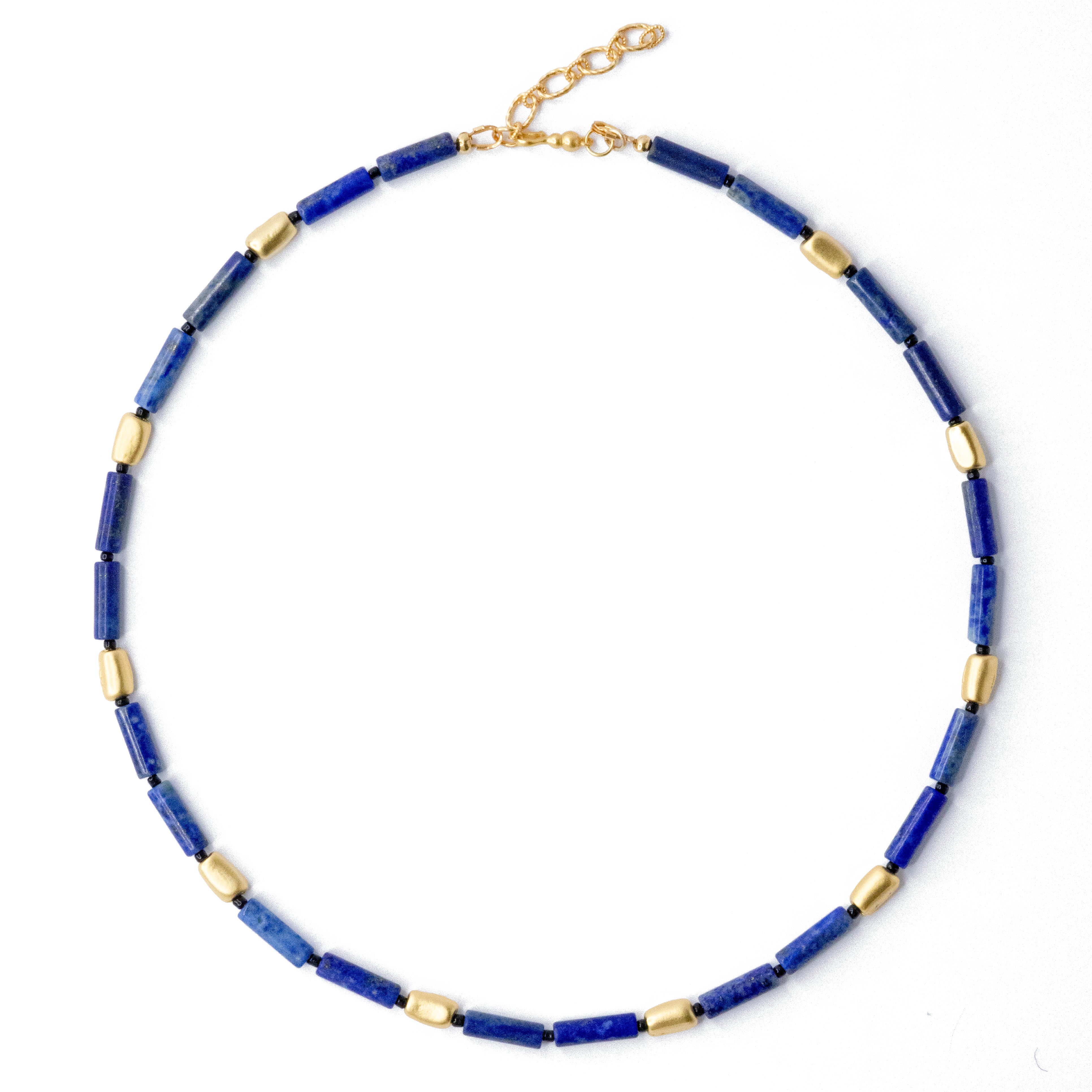 Lapis Lazuli Gold Beaded Necklace II- Lapis Link Necklace by Bombyx House For Sale