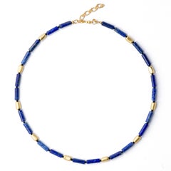 Lapis Lazuli Gold Beaded Necklace II- Lapis Link Necklace by Bombyx House
