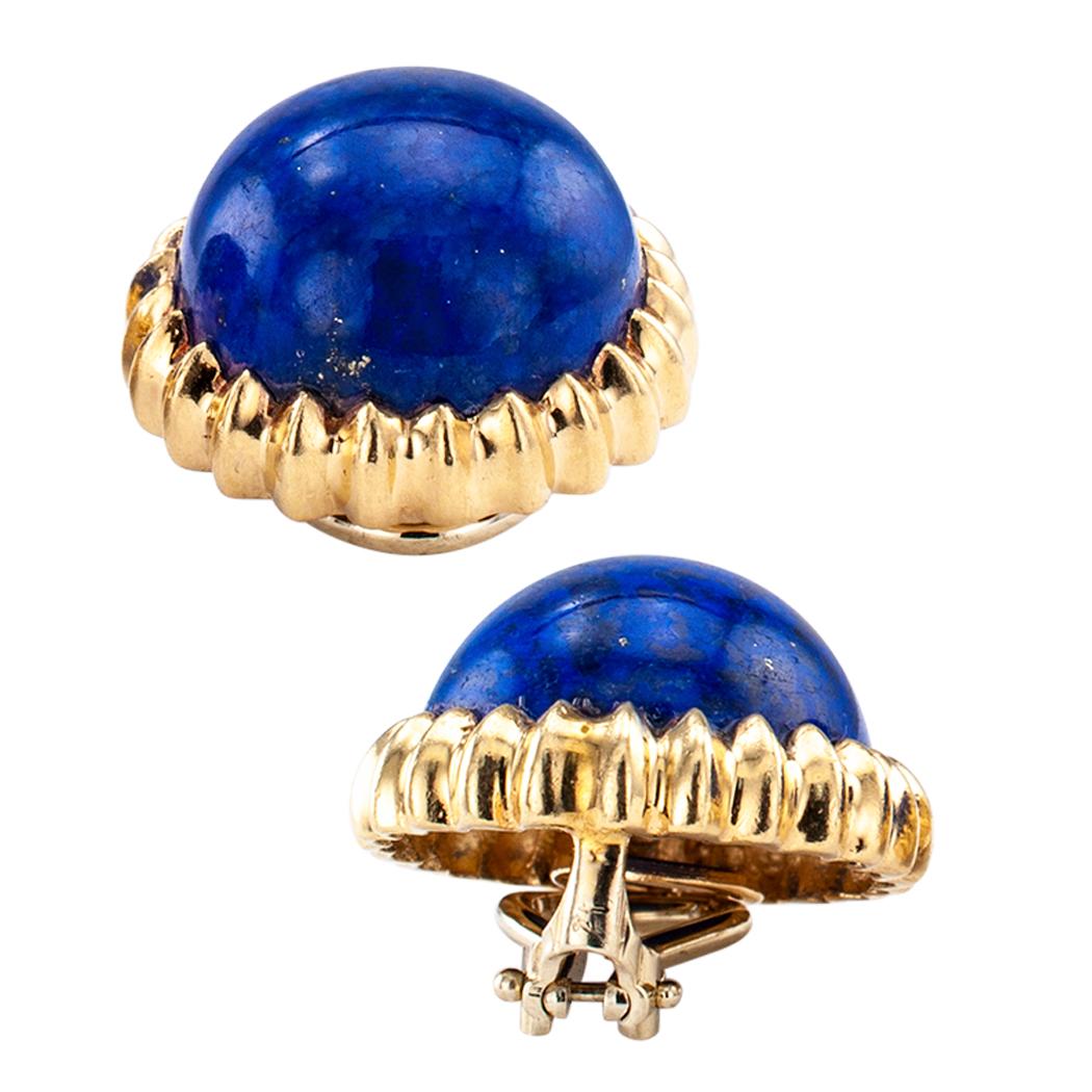 Contemporary Lapis Lazuli Gold Clip on Earrings