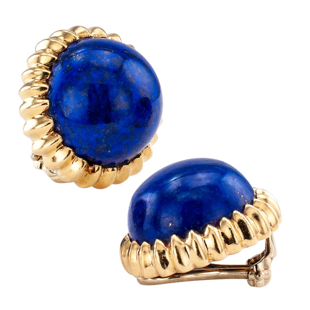 Lapis Lazuli Gold Clip on Earrings In Good Condition In Los Angeles, CA