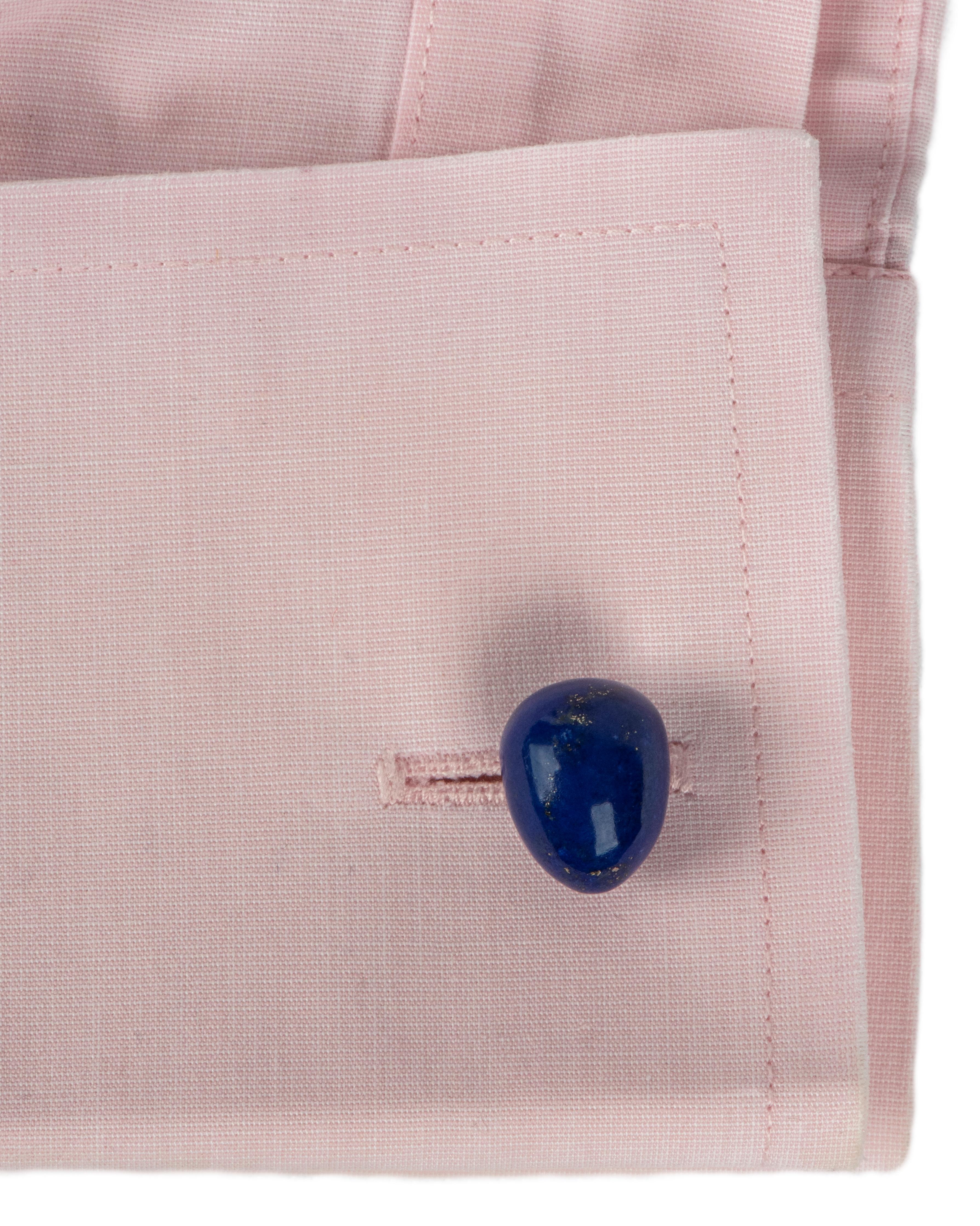 Cabochon Russian Lapis Lazuli Gold Egg Cufflinks by Marie Betteley For Sale