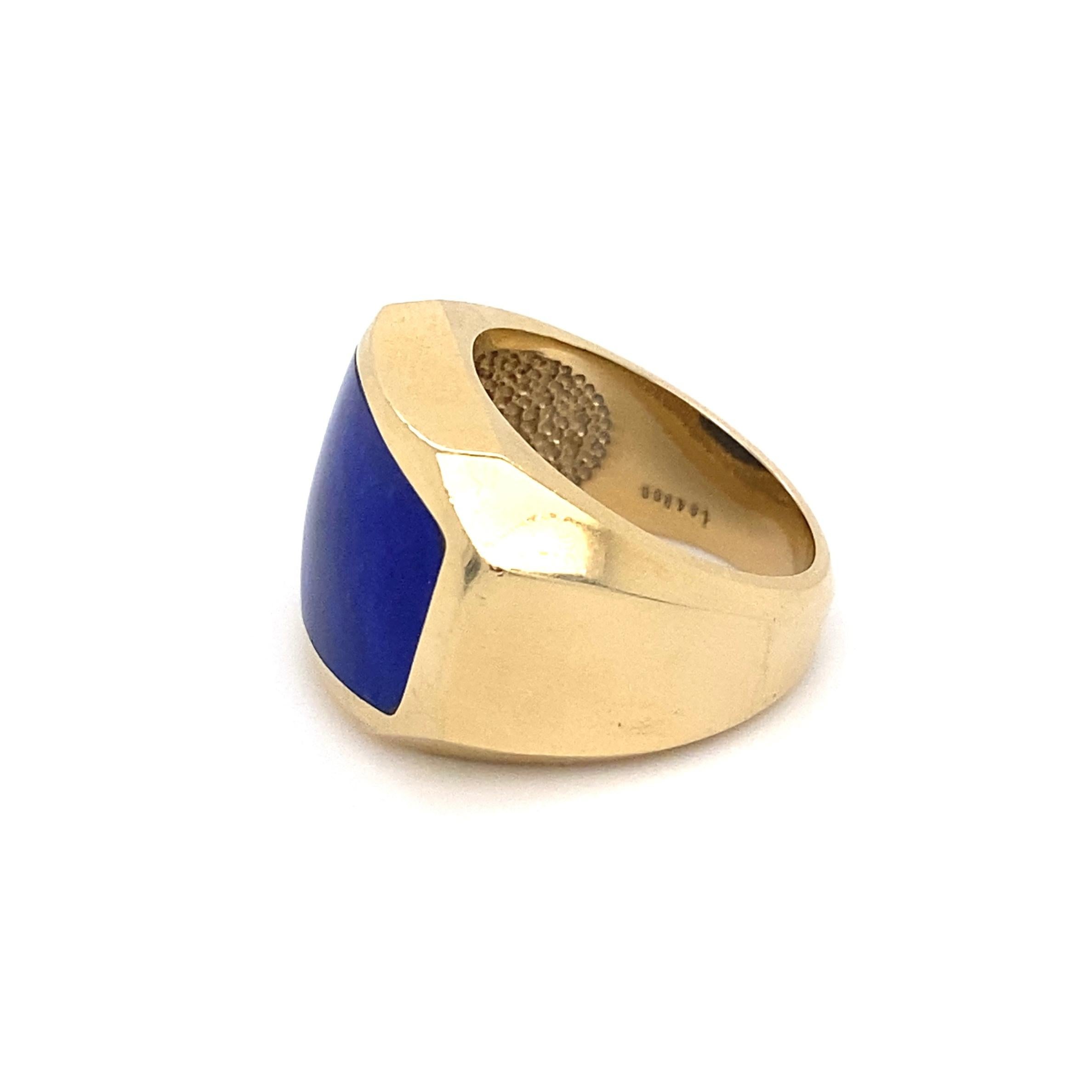 Cushion Cut Lapis Lazuli Gold Men’s Ring Estate Fine Jewelry