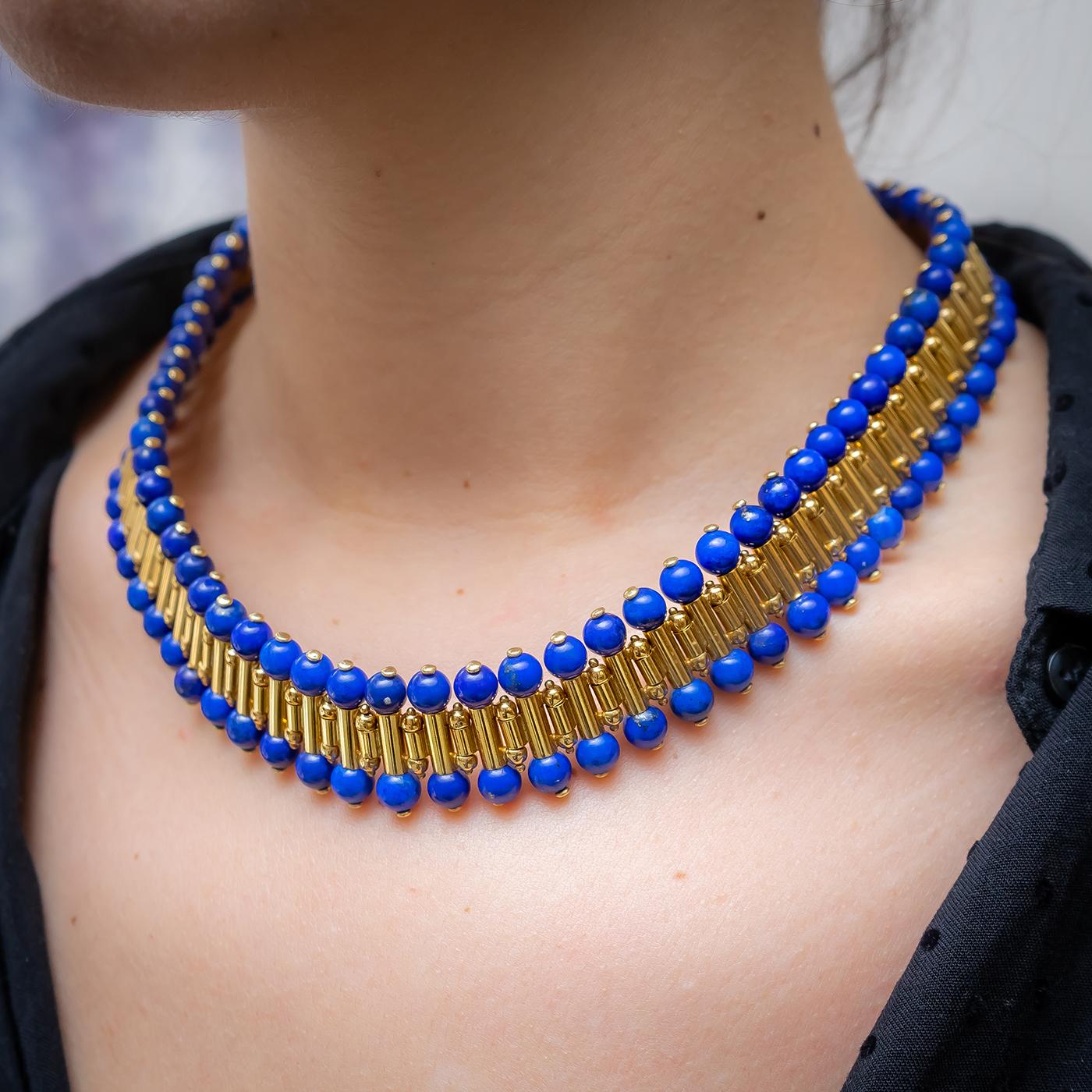Lapis Lazuli Gold Necklace and Bracelet Suite In Good Condition In London, GB