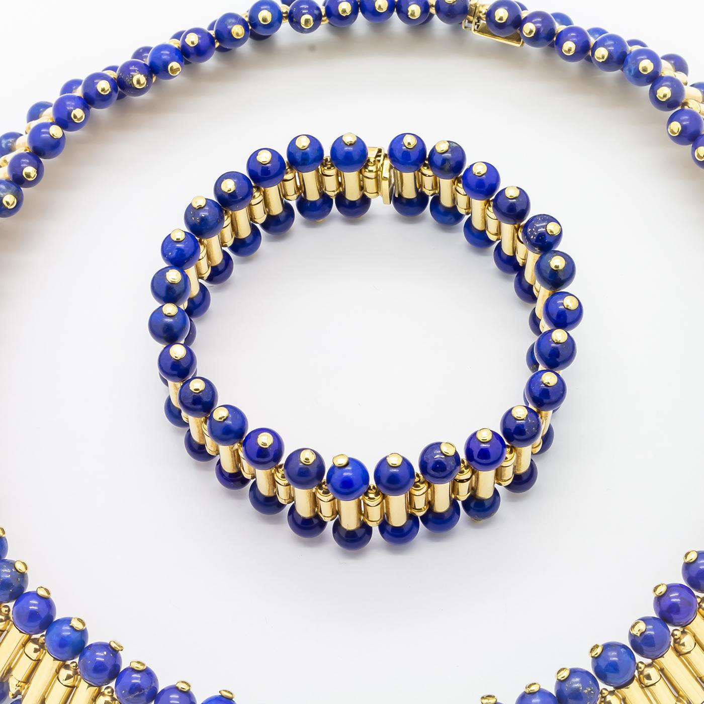 Women's Lapis Lazuli Gold Necklace and Bracelet Suite