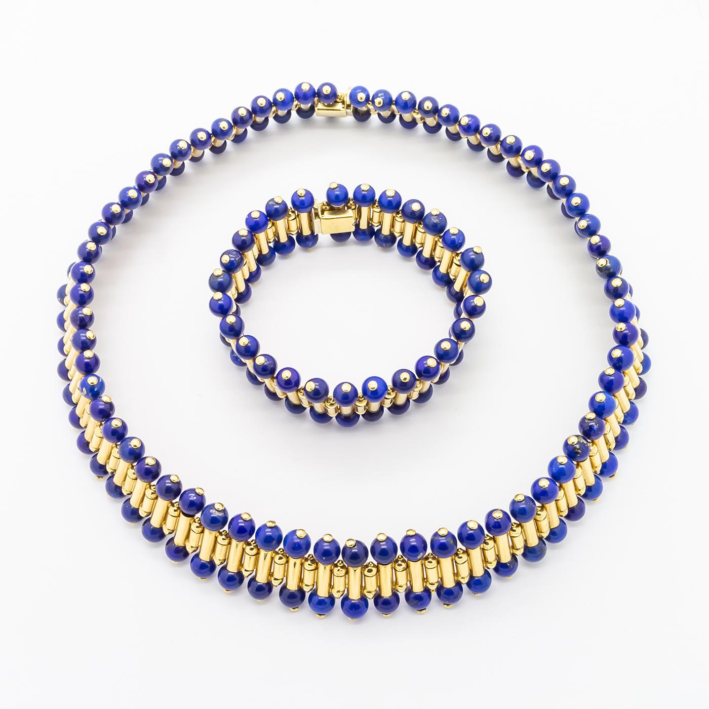 Lapis Lazuli Gold Necklace and Bracelet Suite 1