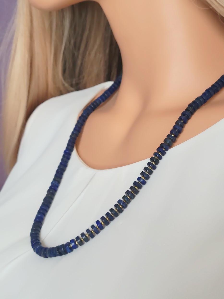 Bead Lapis Lazuli Gold Necklace For Sale