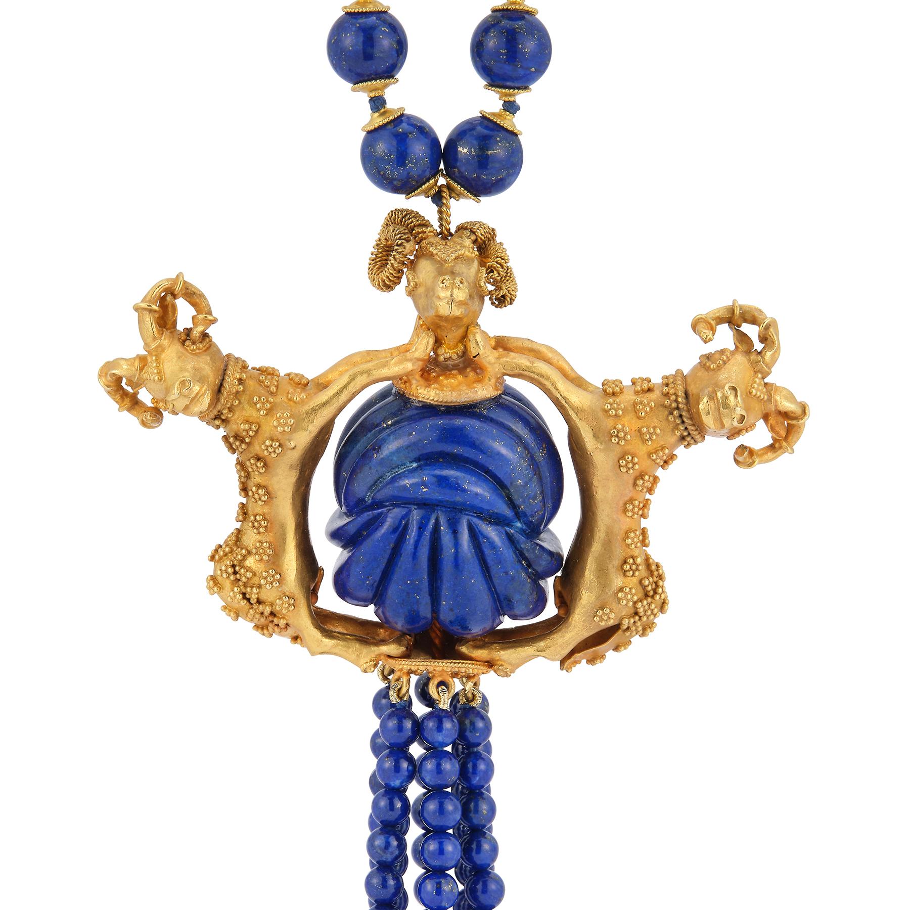 Lapislazuli & Gold Widder-Quaste Halskette  (Perle)