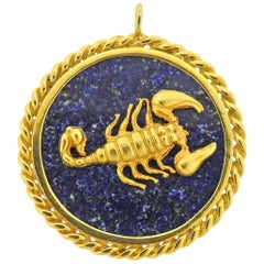 Vintage Lapis Lazuli Gold Scorpio Zodiac Sign Pendant