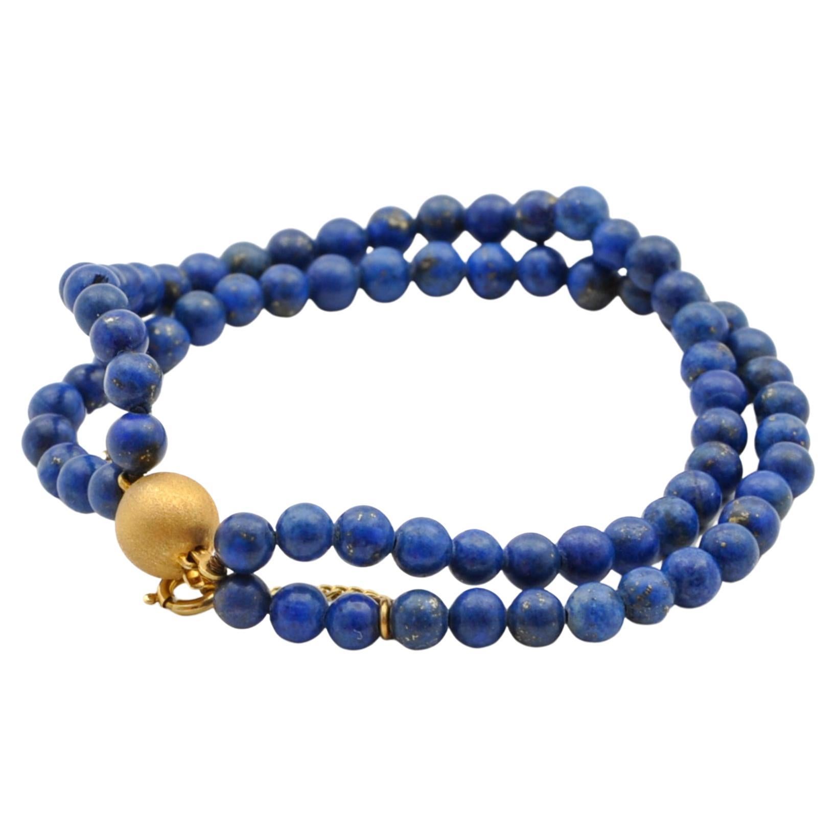 Lapis Lazuli Gold Two-Strand Beaded Bracelet For Sale
